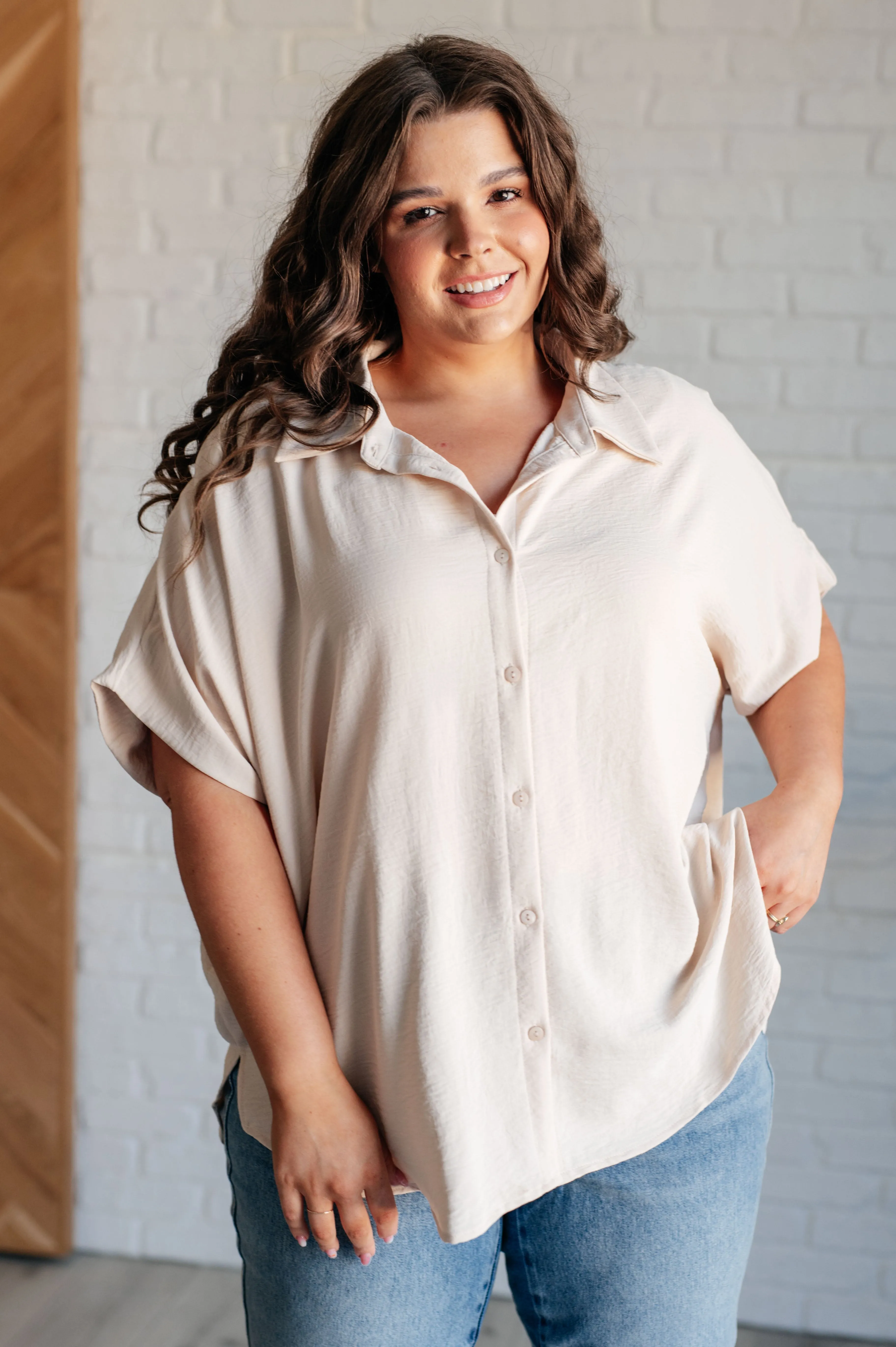 Simplicity Button Down Blouse – Oatmeal Color