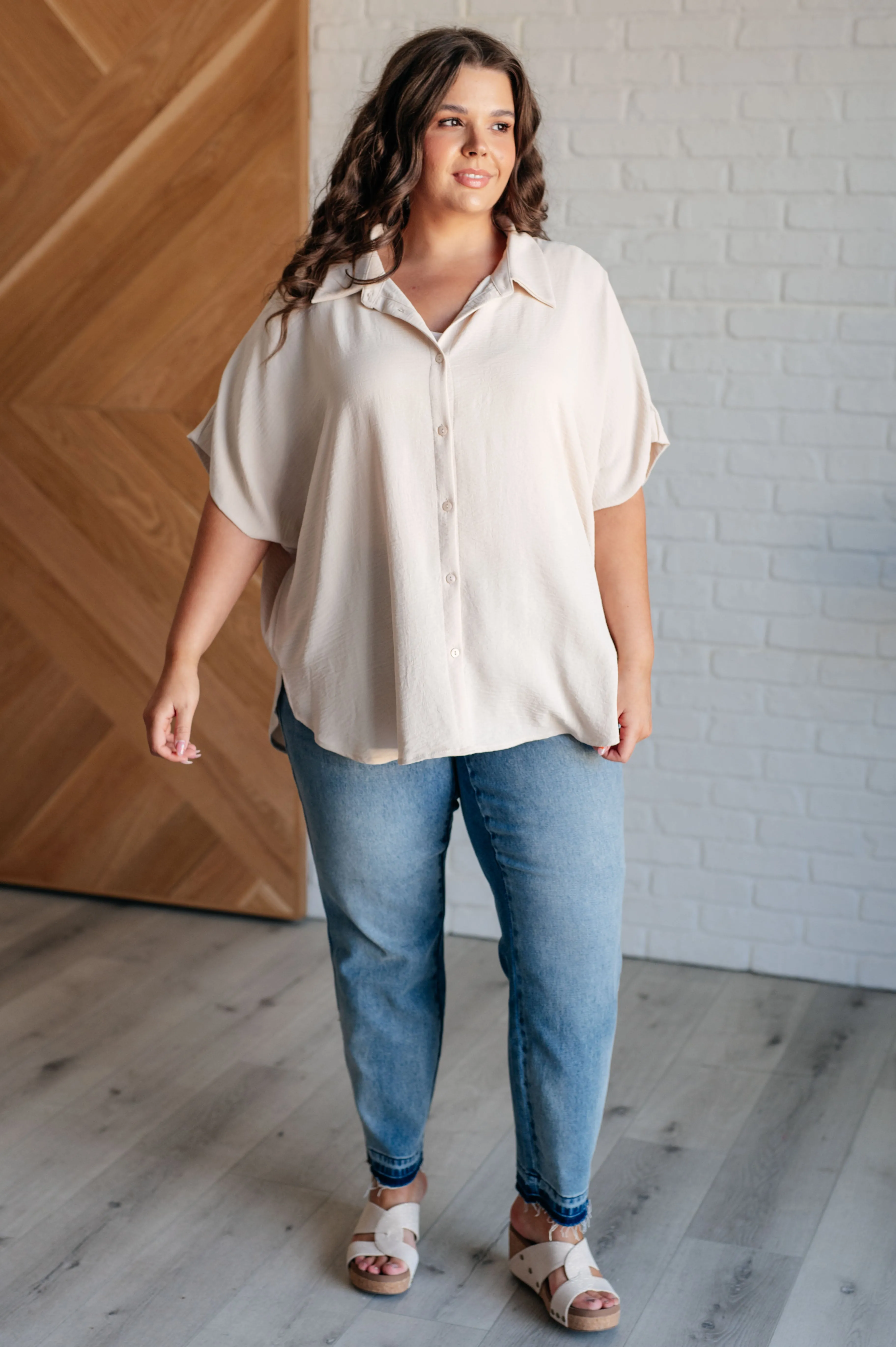 Simplicity Button Down Blouse – Oatmeal Color