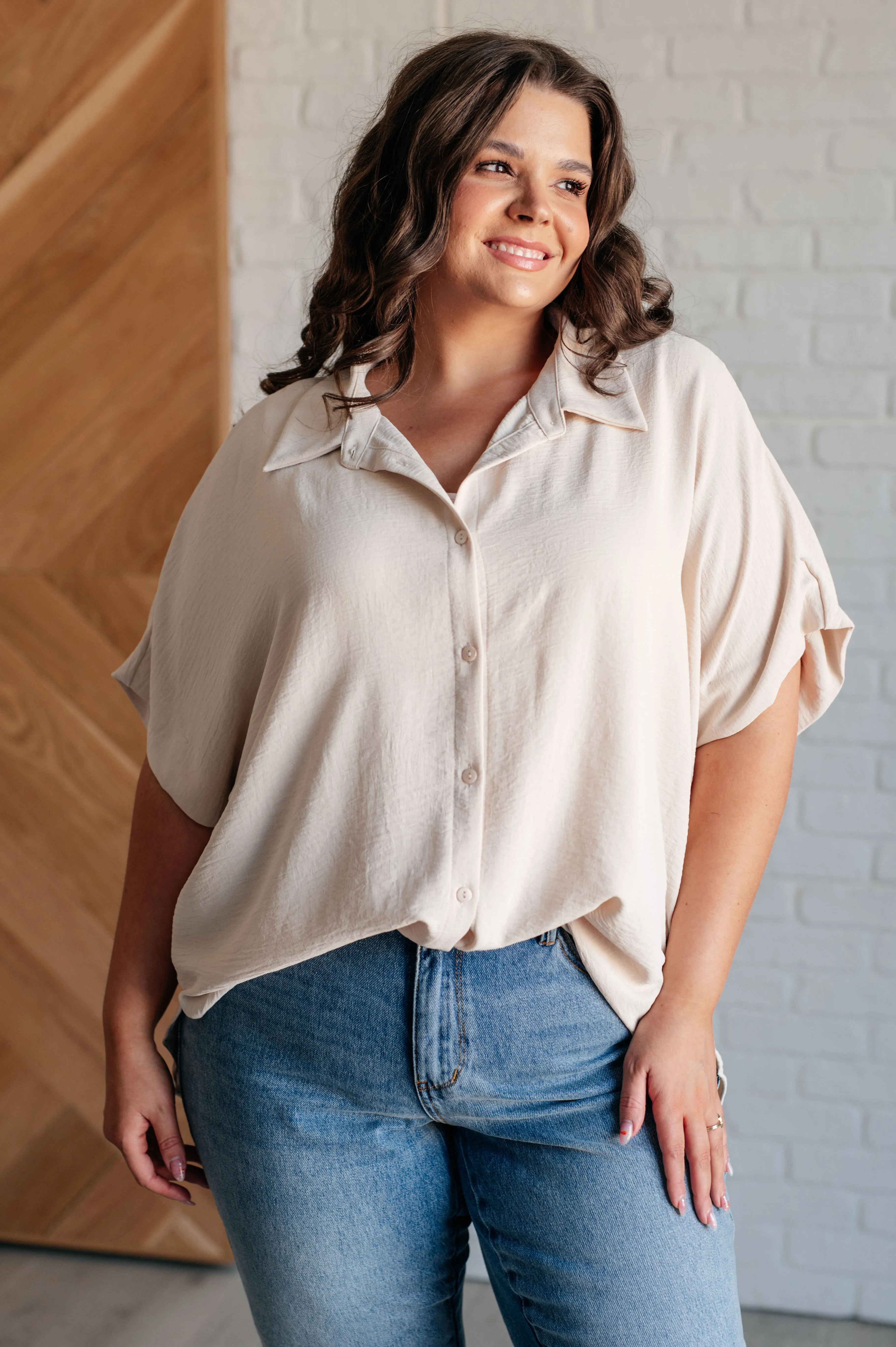 Simplicity Button Down Blouse – Oatmeal Color