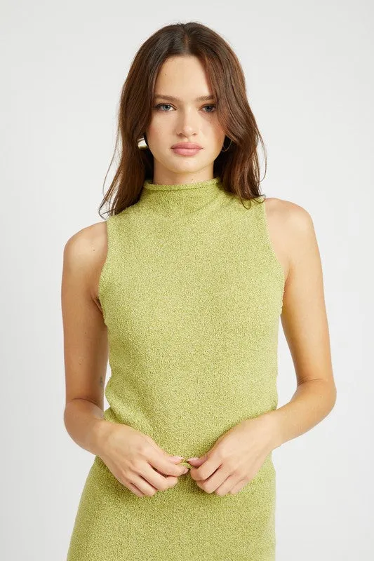 sleeveless turtleneck knit top