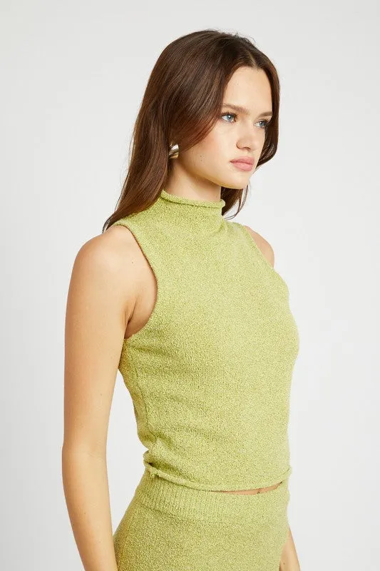 sleeveless turtleneck knit top