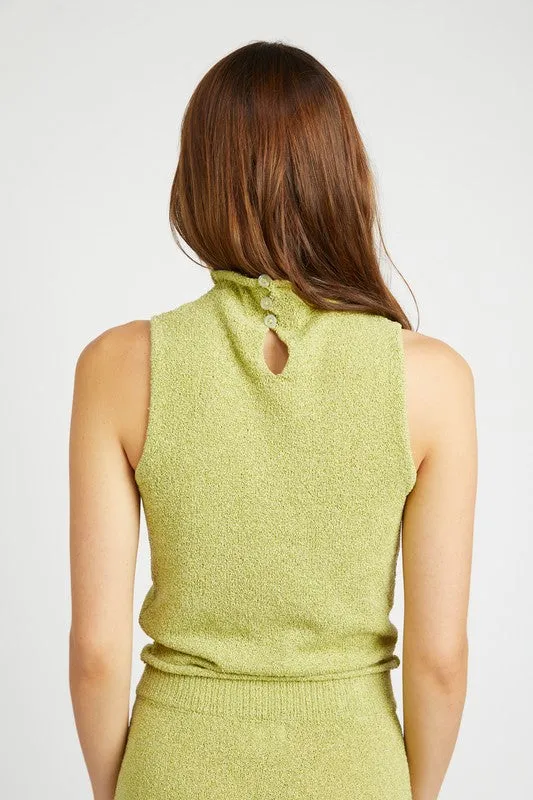 sleeveless turtleneck knit top