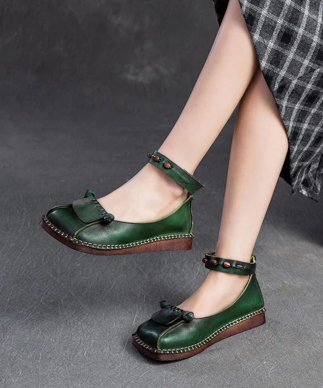 Soft Green Cowhide Leather Flats SL1021