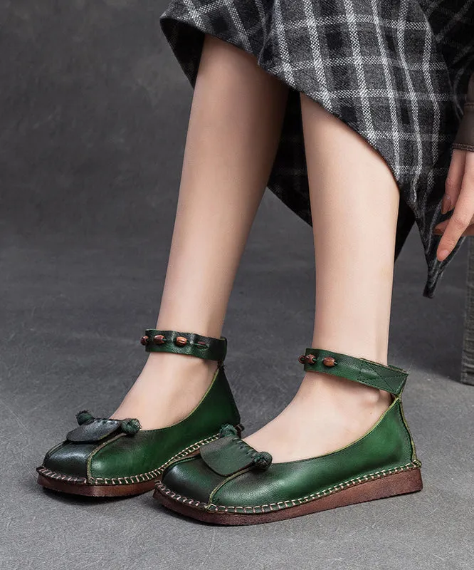 Soft Green Cowhide Leather Flats SL1021