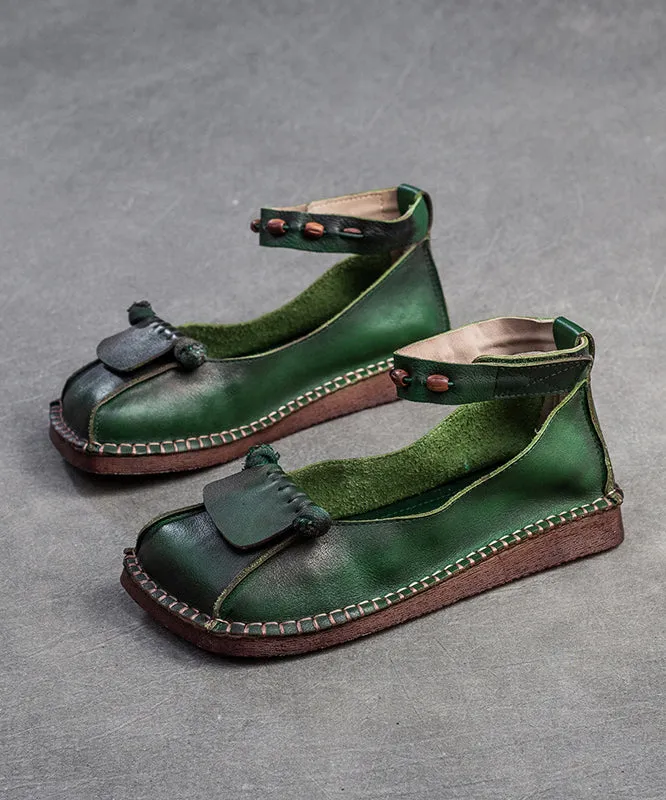 Soft Green Cowhide Leather Flats SL1021