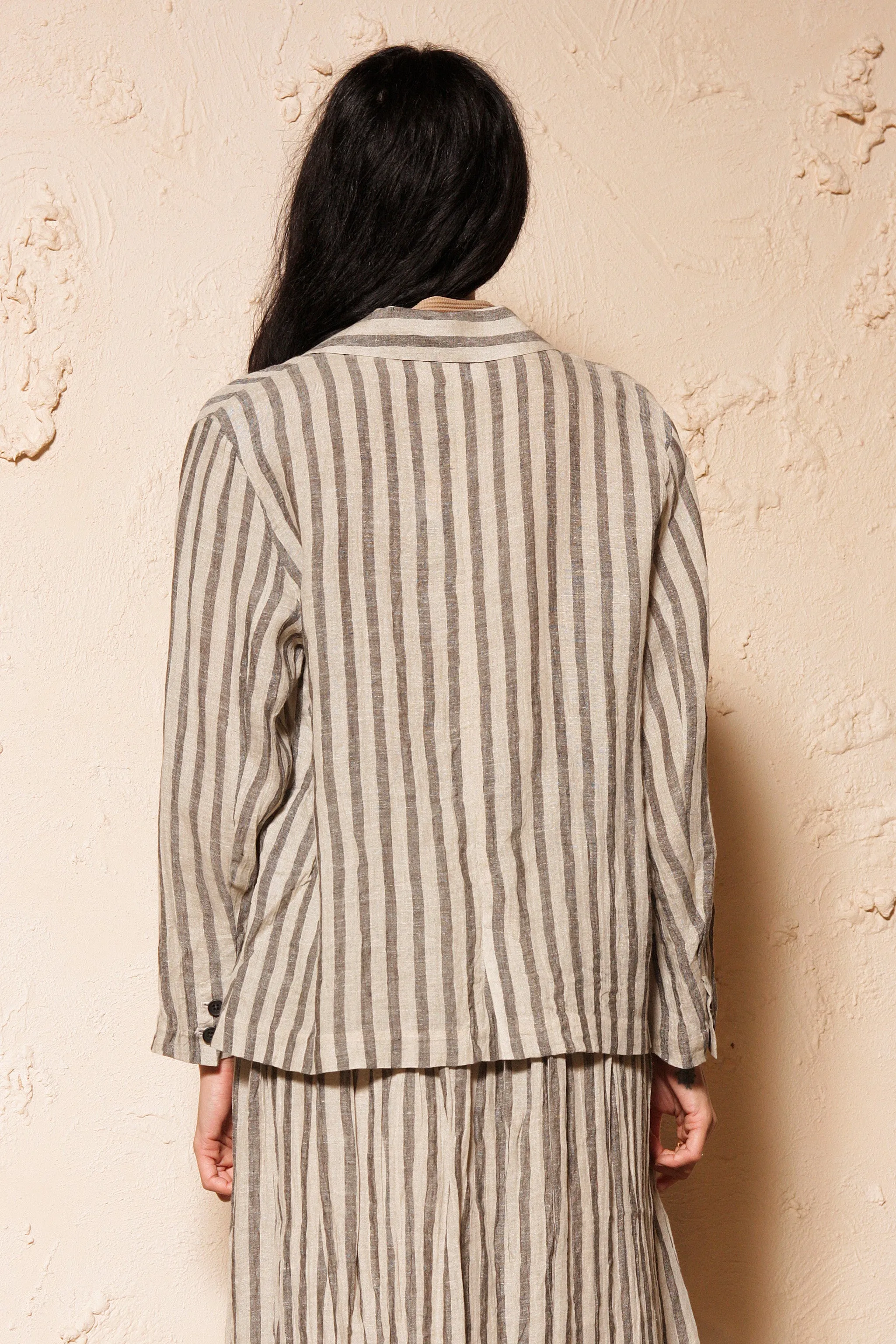 Striped Linen Blazer Black