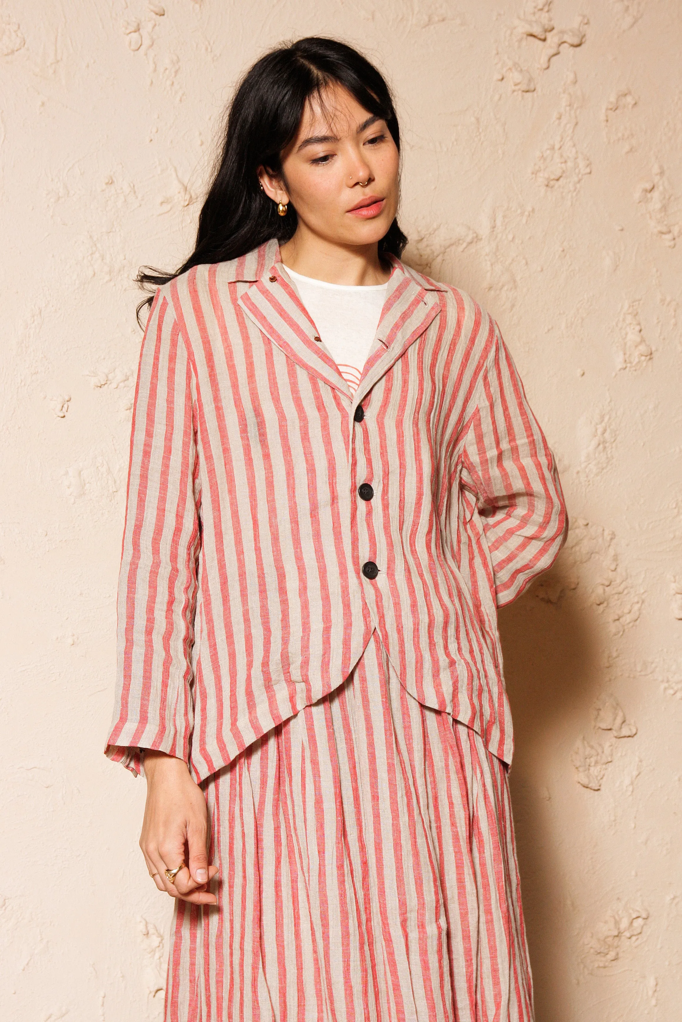 Striped Linen Blazer Red