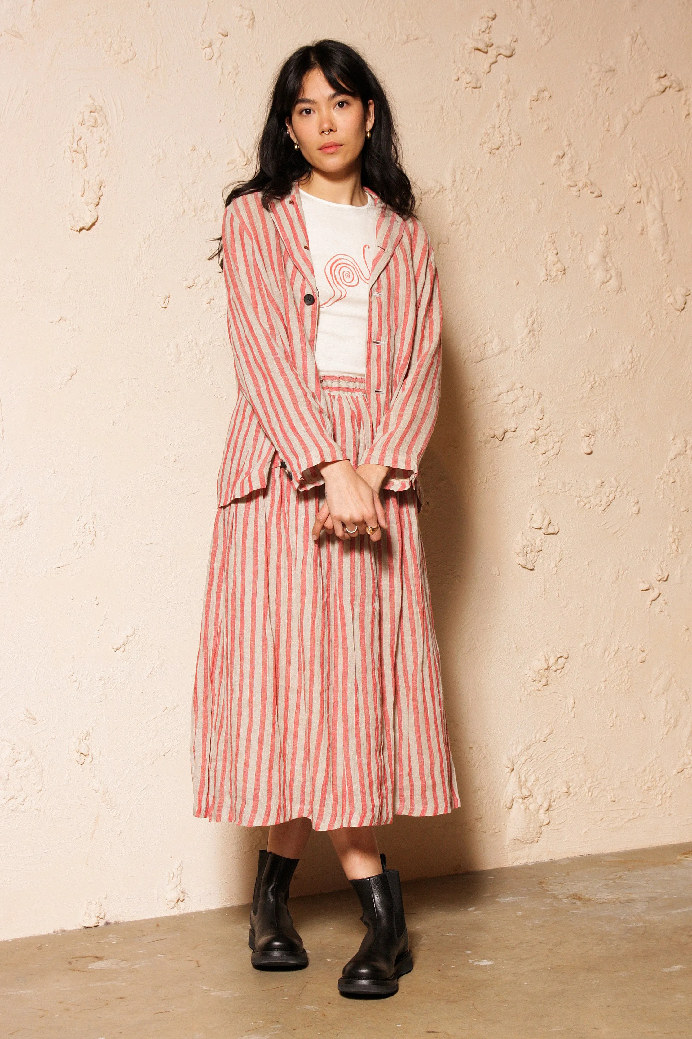 Striped Linen Blazer Red