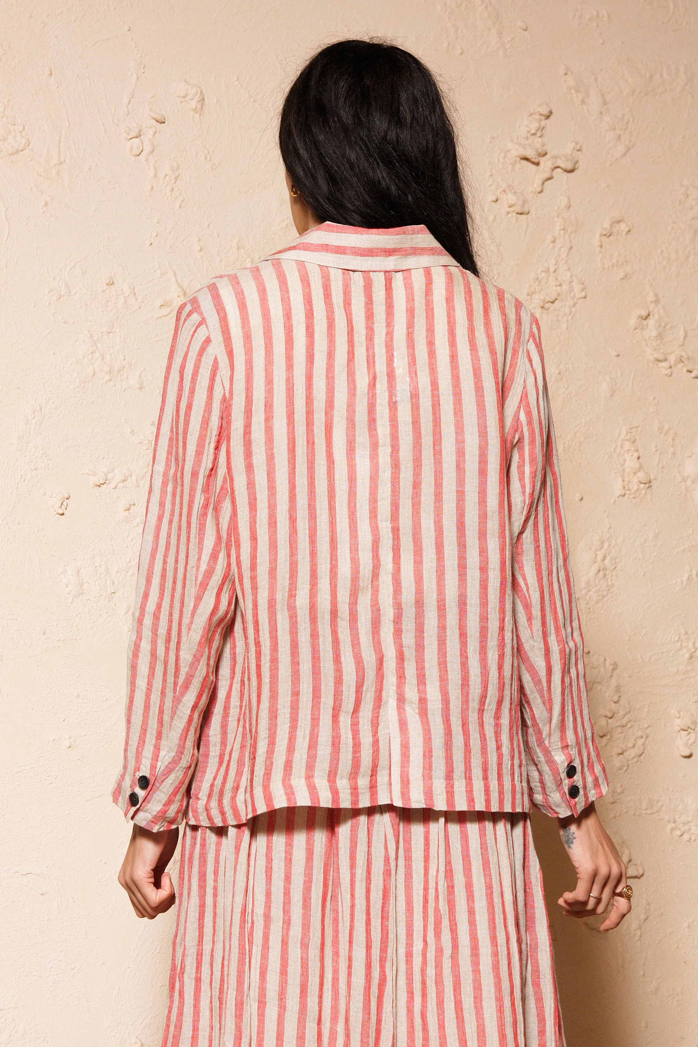 Striped Linen Blazer Red