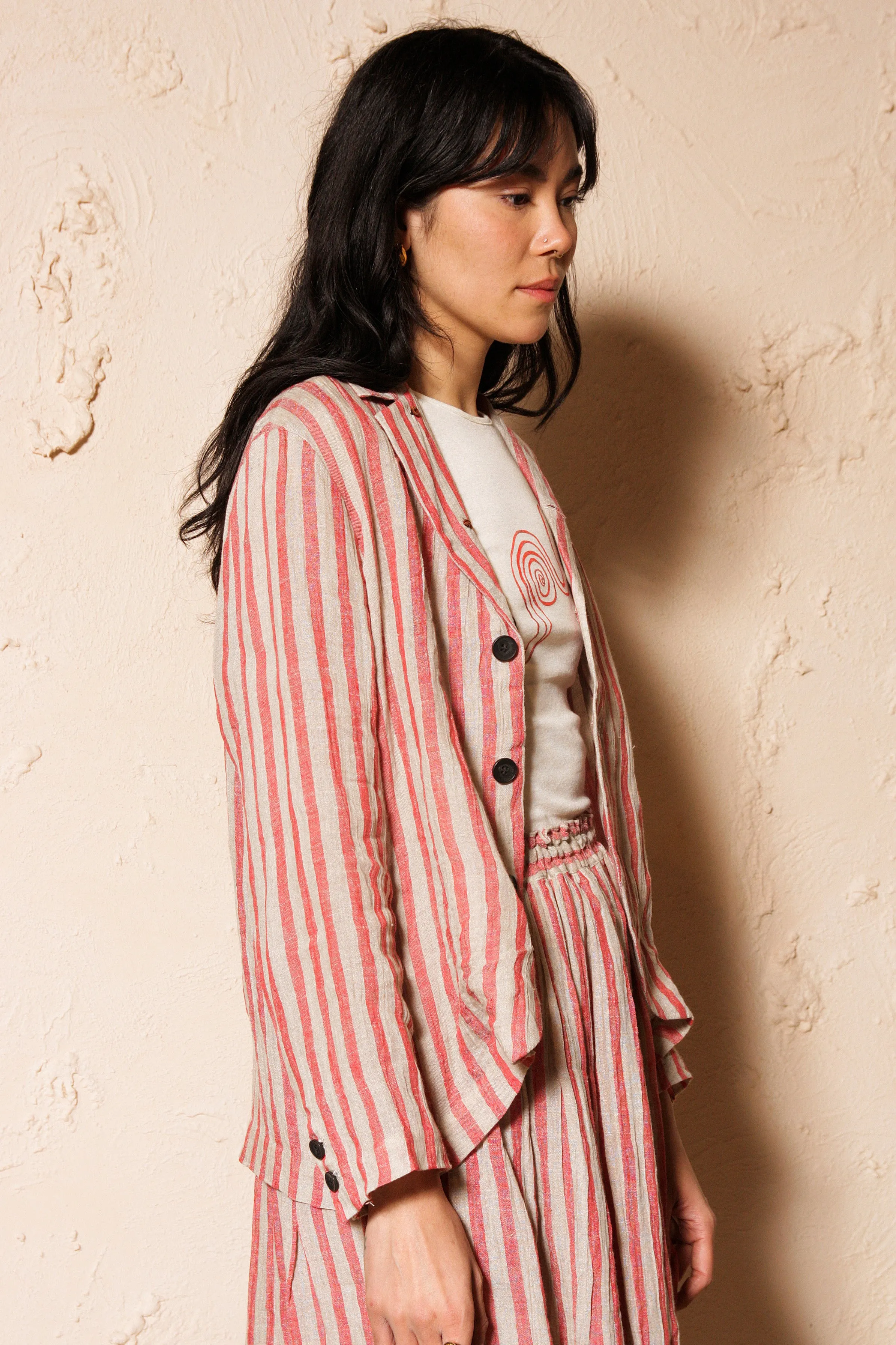 Striped Linen Blazer Red