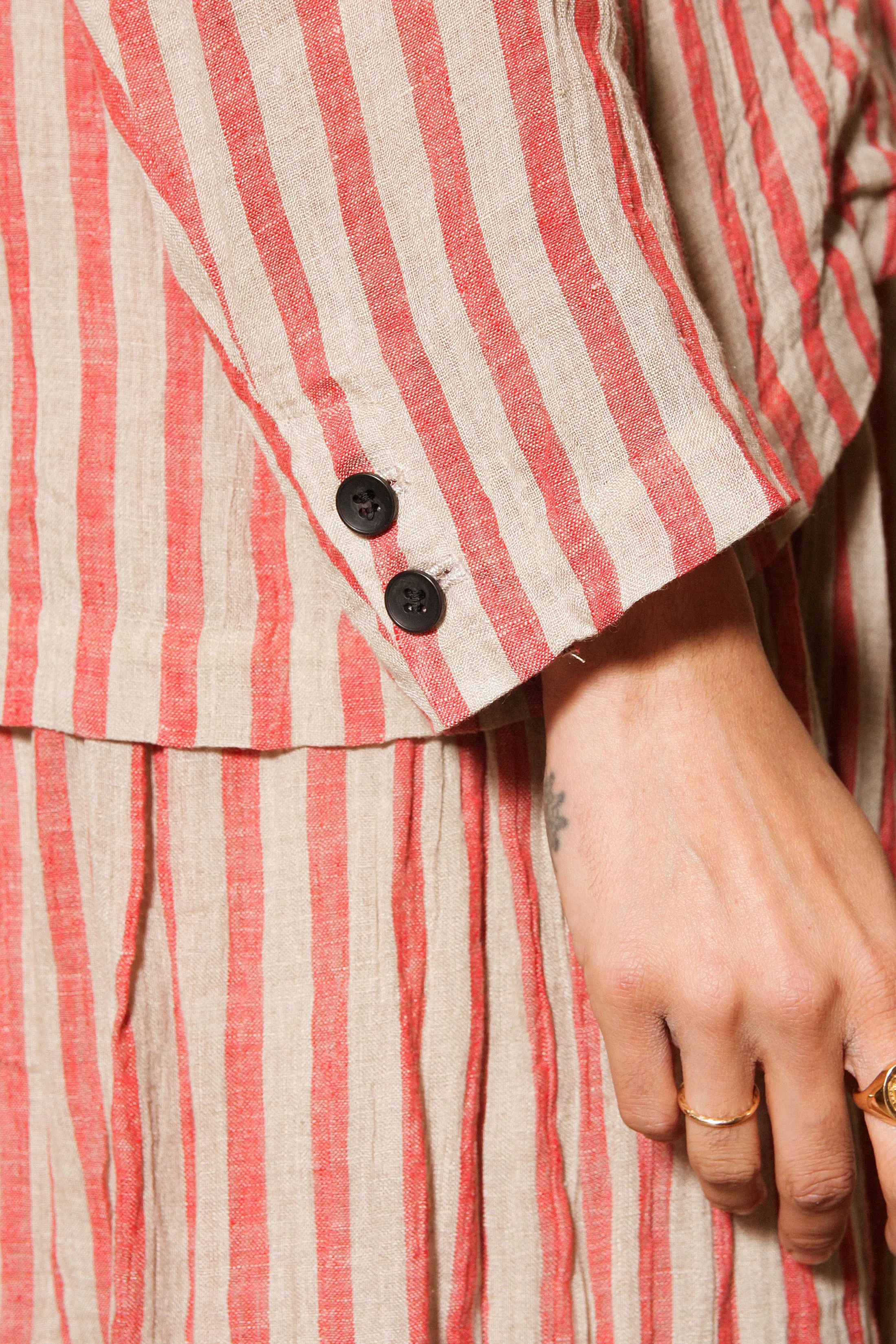 Striped Linen Blazer Red