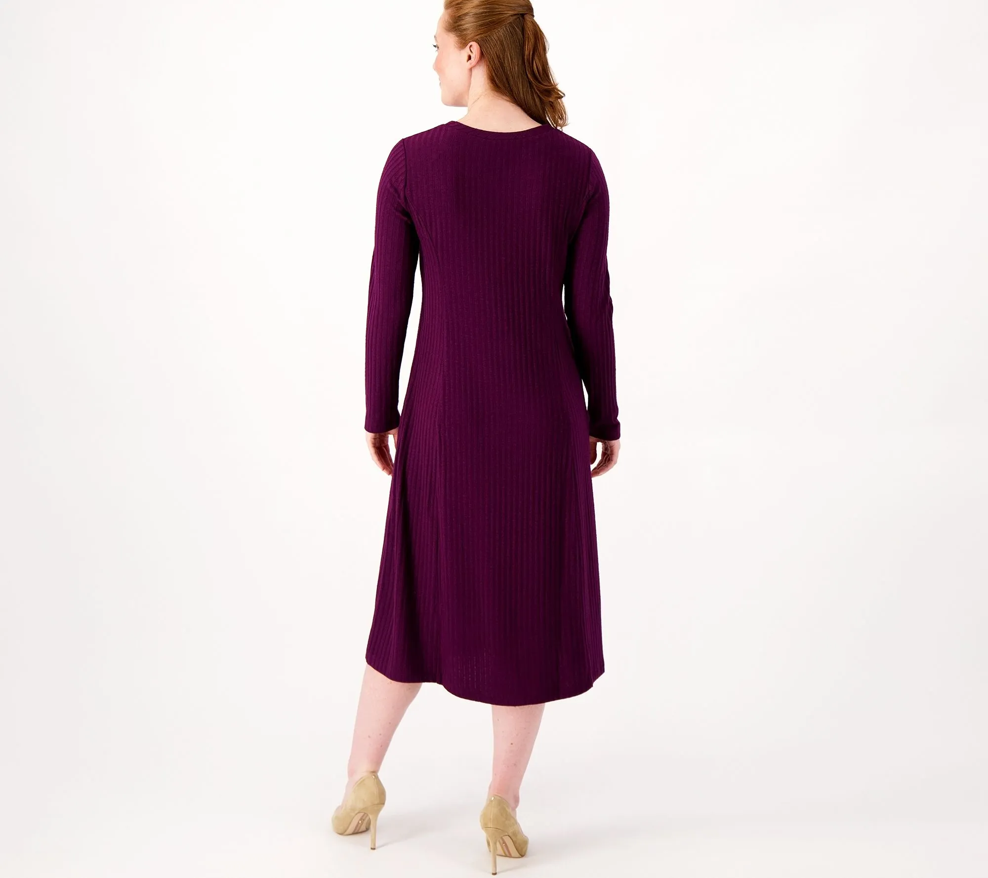 Susan Graver Petite Heather Sweater Rib Knit Scoop Neck Dress