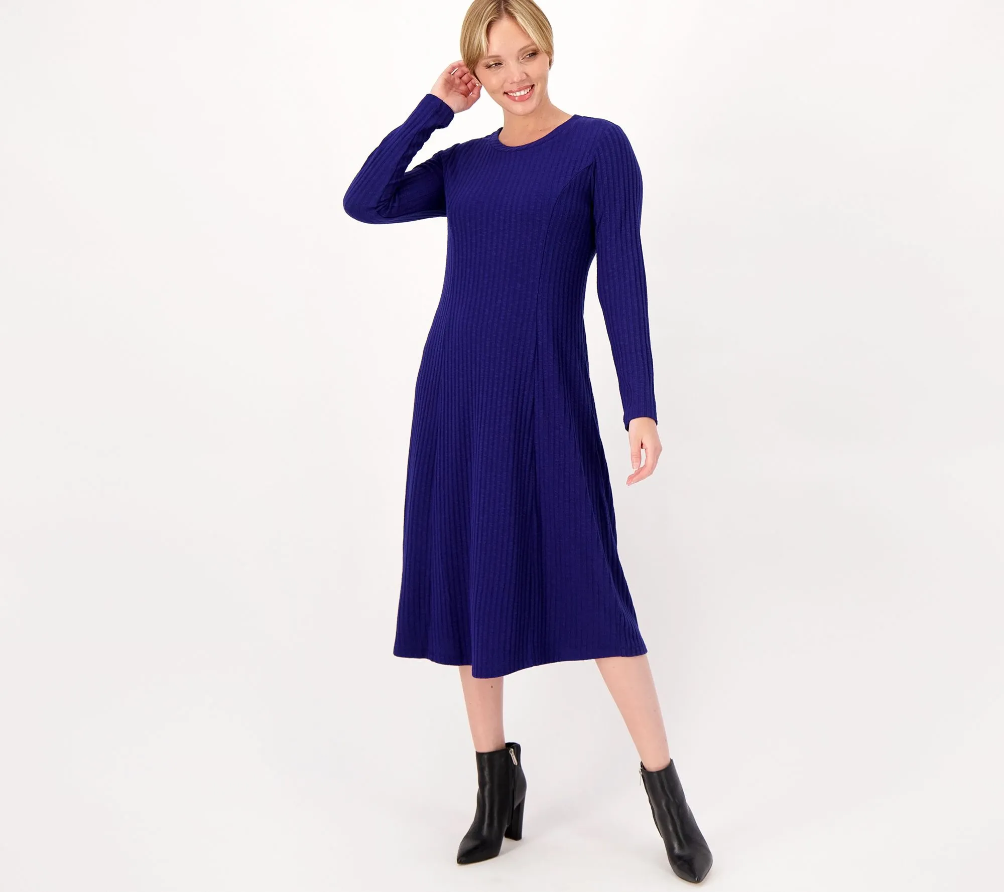 Susan Graver Regular Heather Sweater Rib Knit Scoop Neck Dress