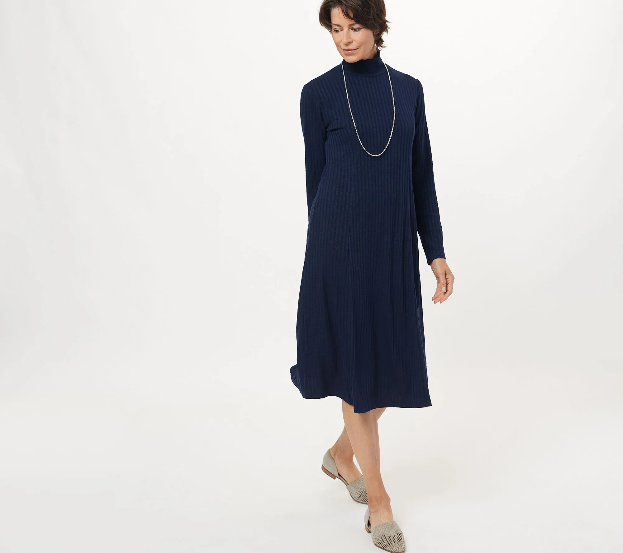 Susan Graver Regular Sweater Rib Knit Mock-Neck Midi Dress