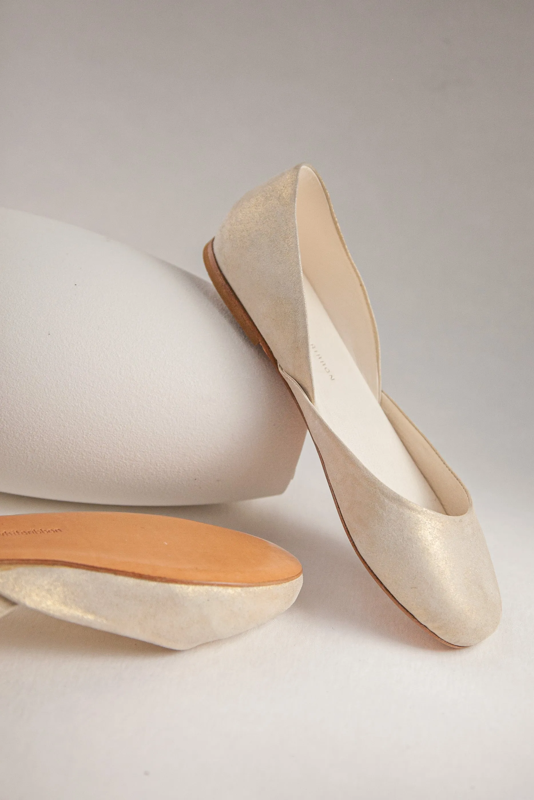 Thea White Gold Ballet Flats