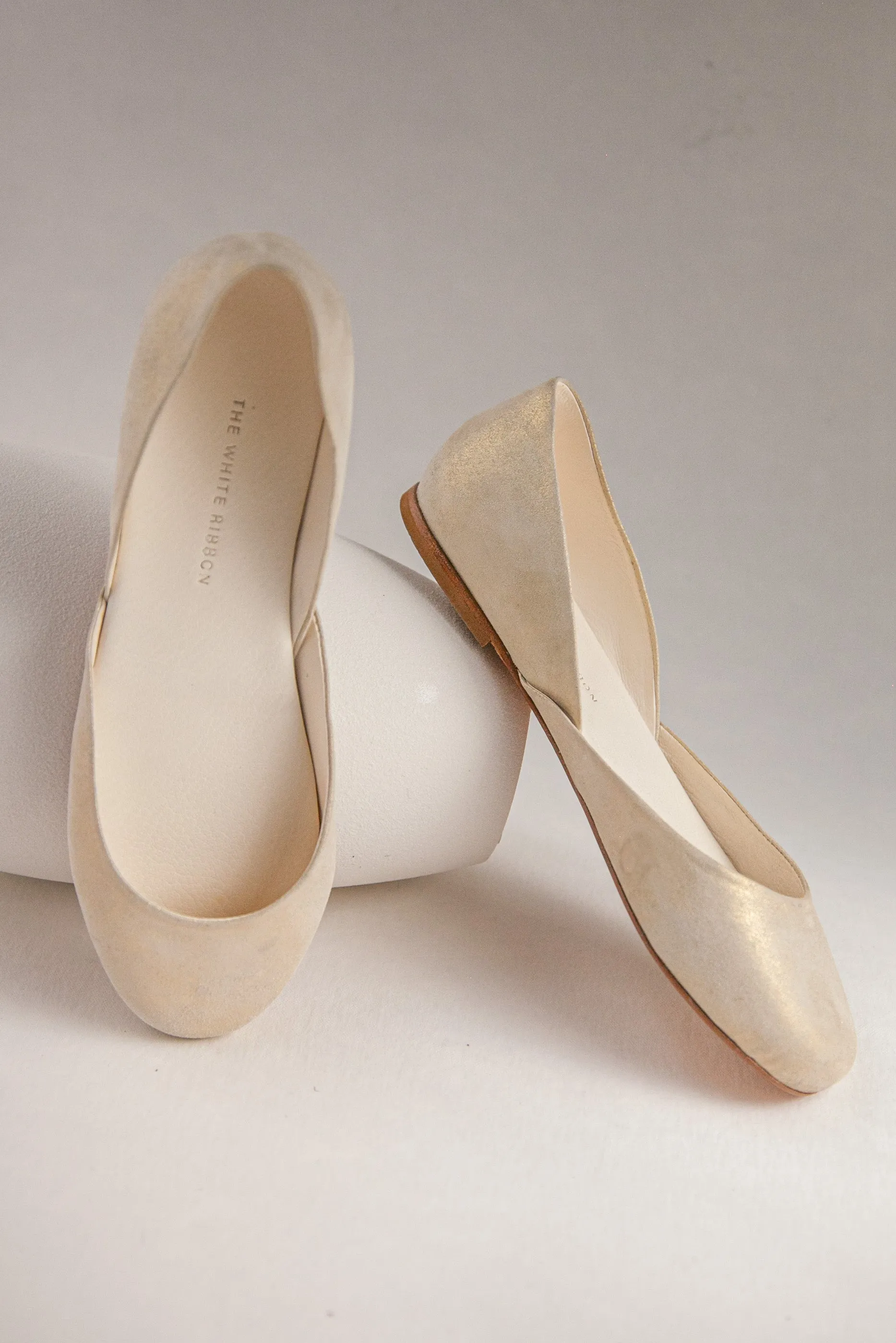 Thea White Gold Ballet Flats