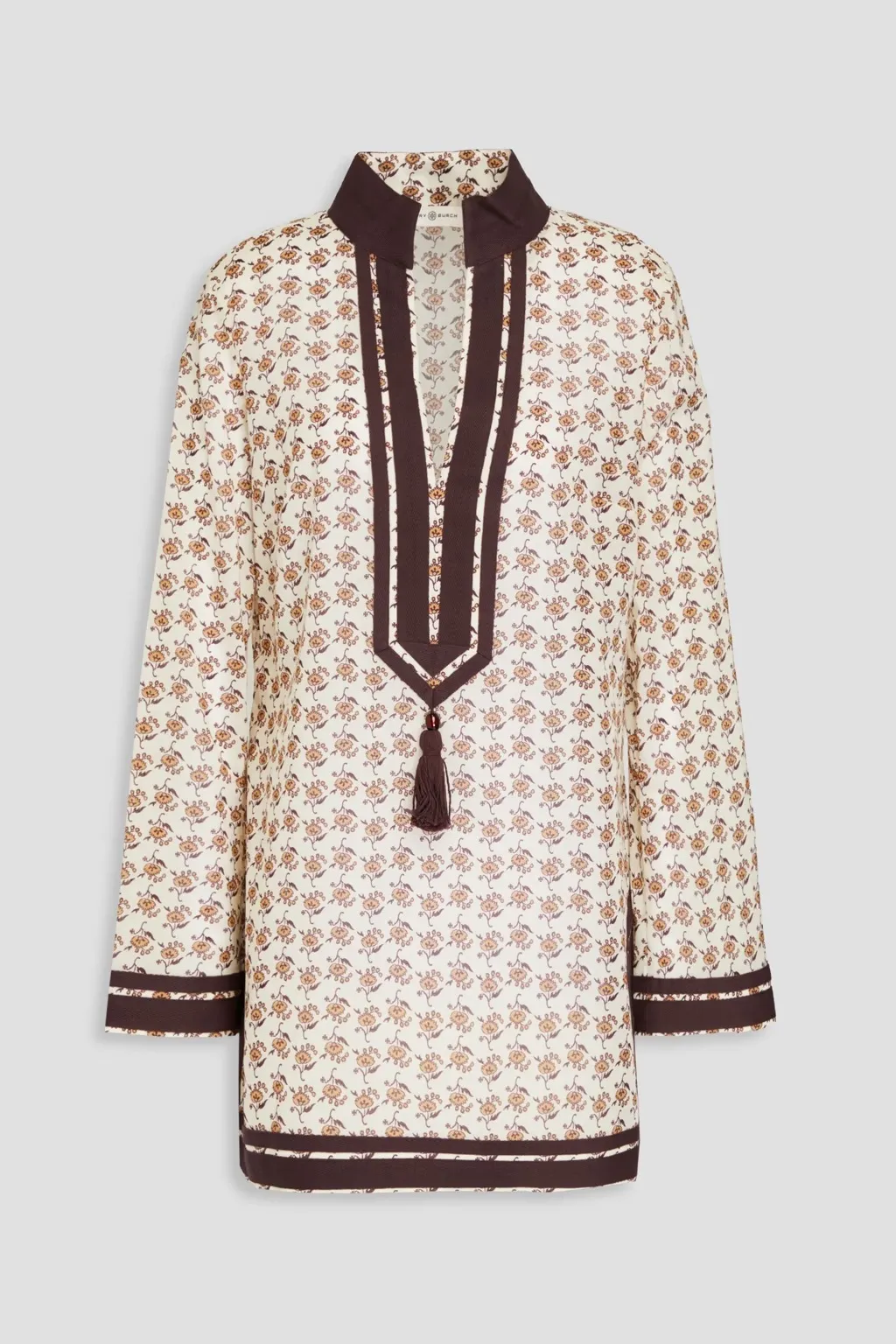 Tory Burch Flower Patterns Rib Long Sleeves Cotton Logo Tunics.