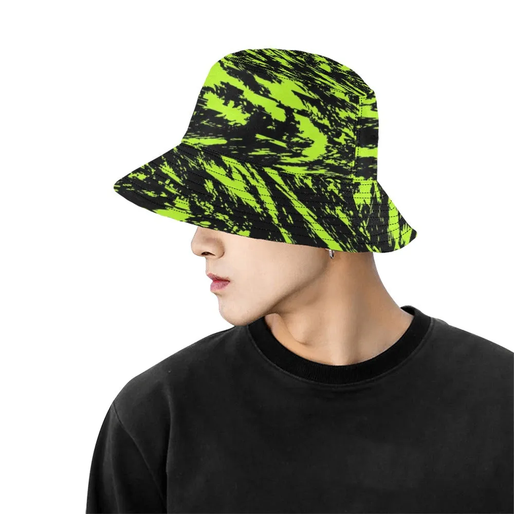 UV Blacklight Reactive Black Lime Bolt Glitch Bucket Hat