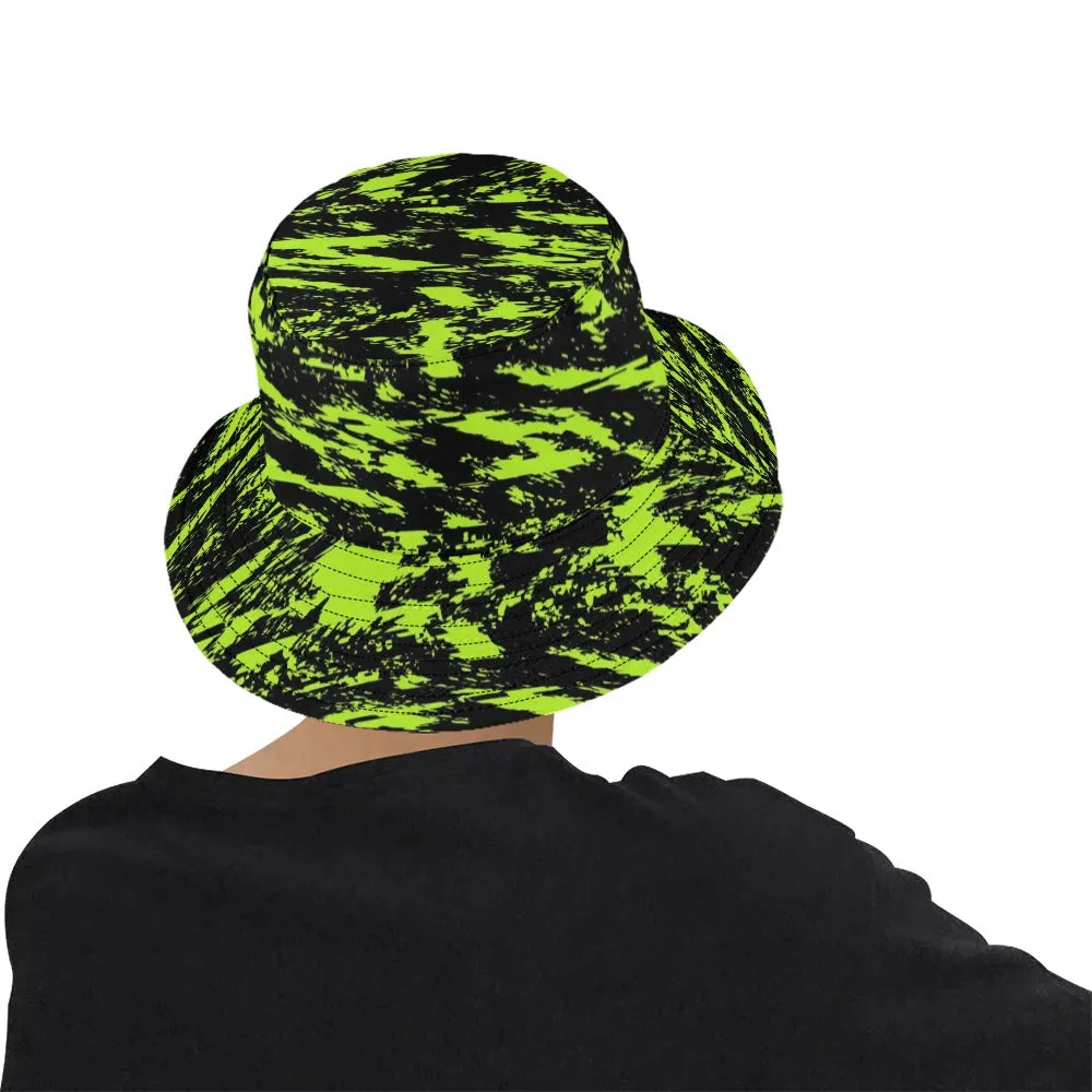 UV Blacklight Reactive Black Lime Bolt Glitch Bucket Hat