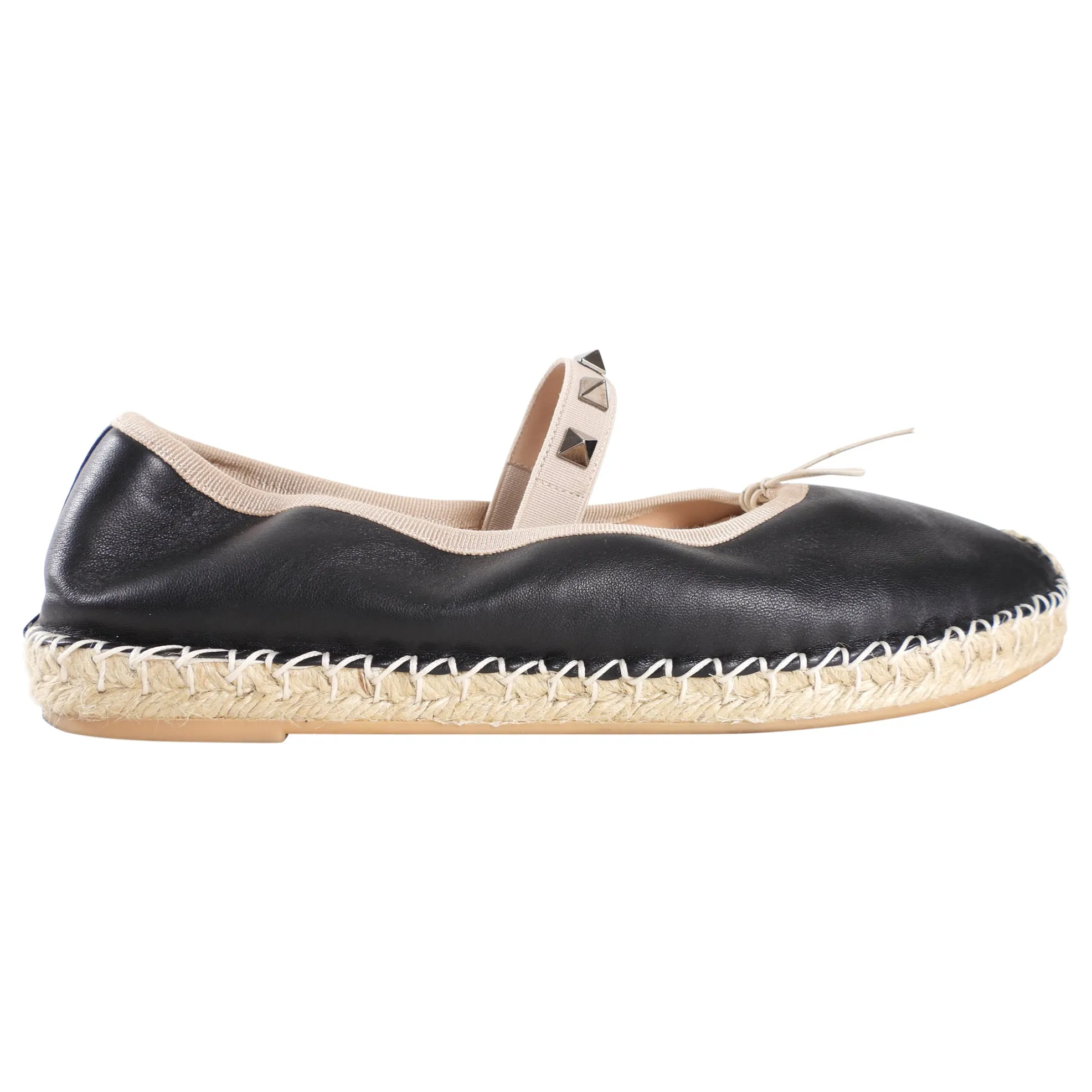 Valentino Black Leather Rockstud Espadrille Ballerina Flats Size 38 - 8