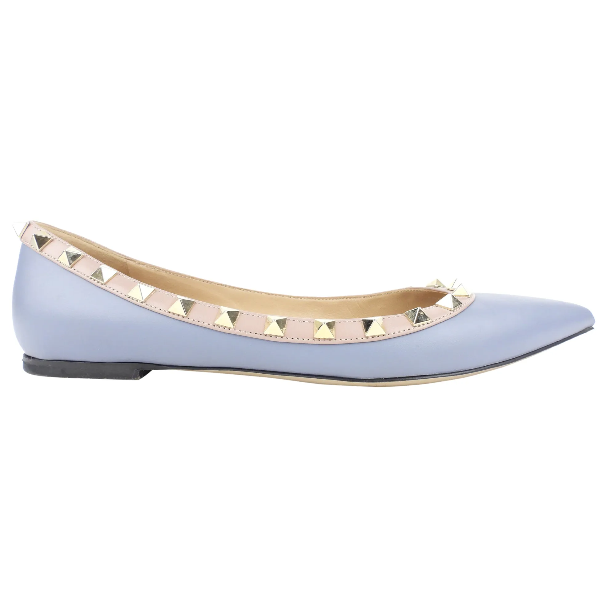 Valentino Garavani Blue Leather Rockstud Ballerina Flats - Size 38 EU.