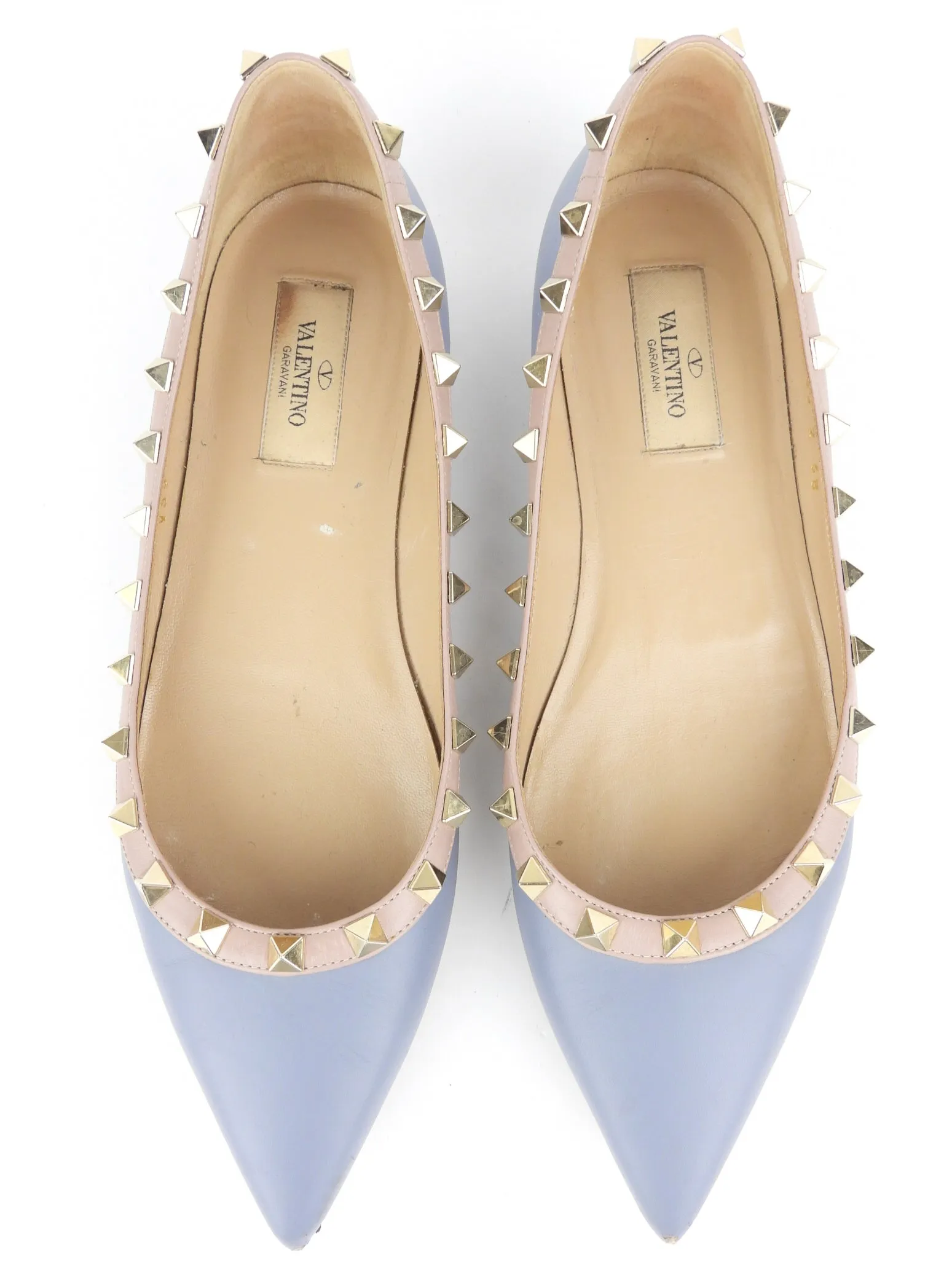 Valentino Garavani Blue Leather Rockstud Ballerina Flats - Size 38 EU.