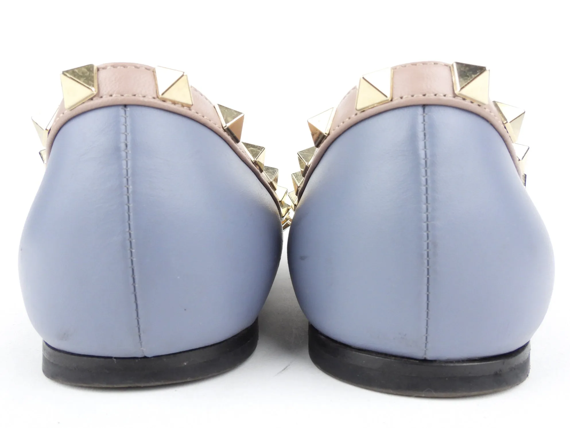 Valentino Garavani Blue Leather Rockstud Ballerina Flats - Size 38 EU.