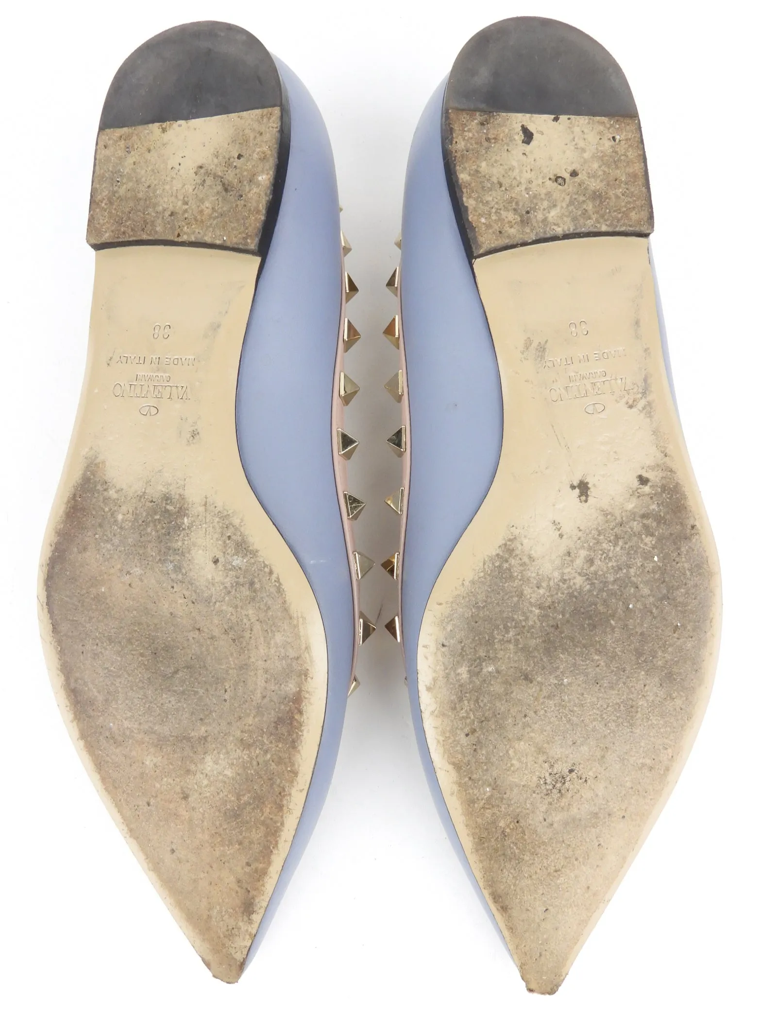 Valentino Garavani Blue Leather Rockstud Ballerina Flats - Size 38 EU.