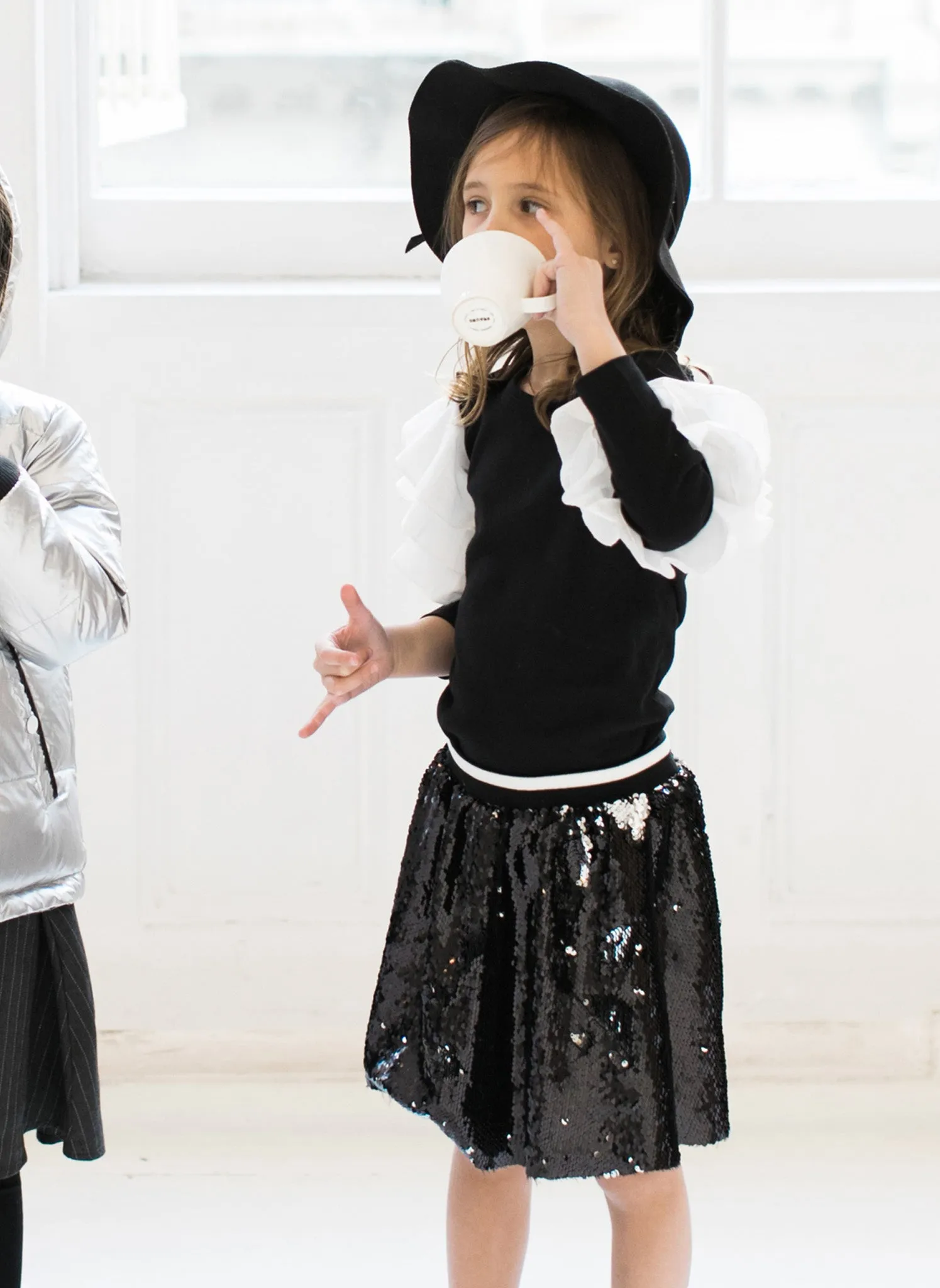 Vierra Rose Kate Sequin Skirts - Black Grey Reversible Sequin