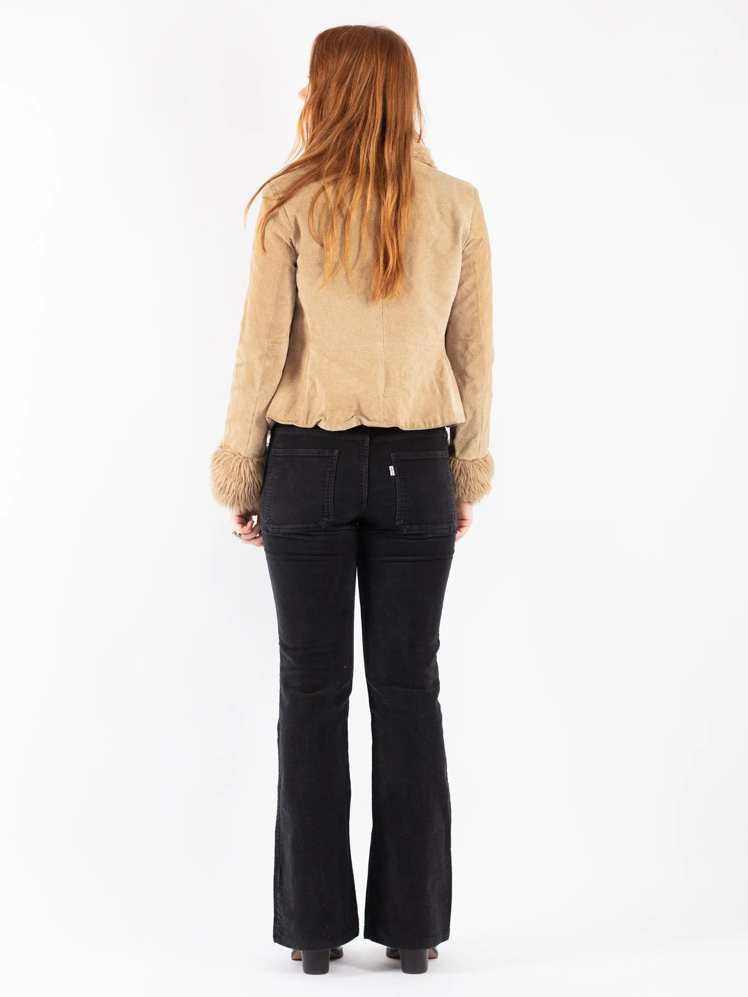 Vintage 90's Women Suede Sherpa Jacket in Beige