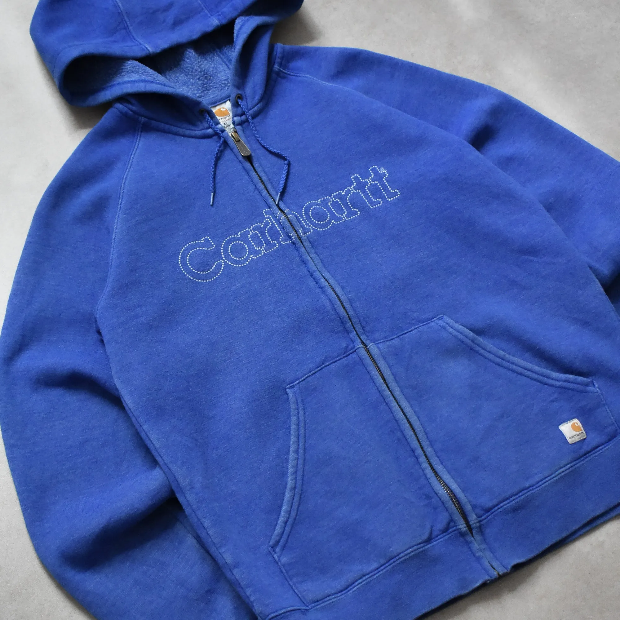 Vintage Carhartt Embroidered Blue Hoodie Jacket - S