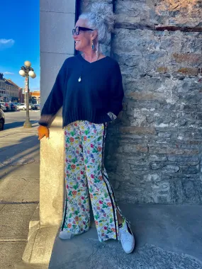 White Floral Wide Leg Pants