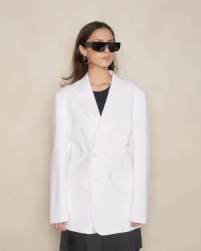 White Linen Blend Blazer