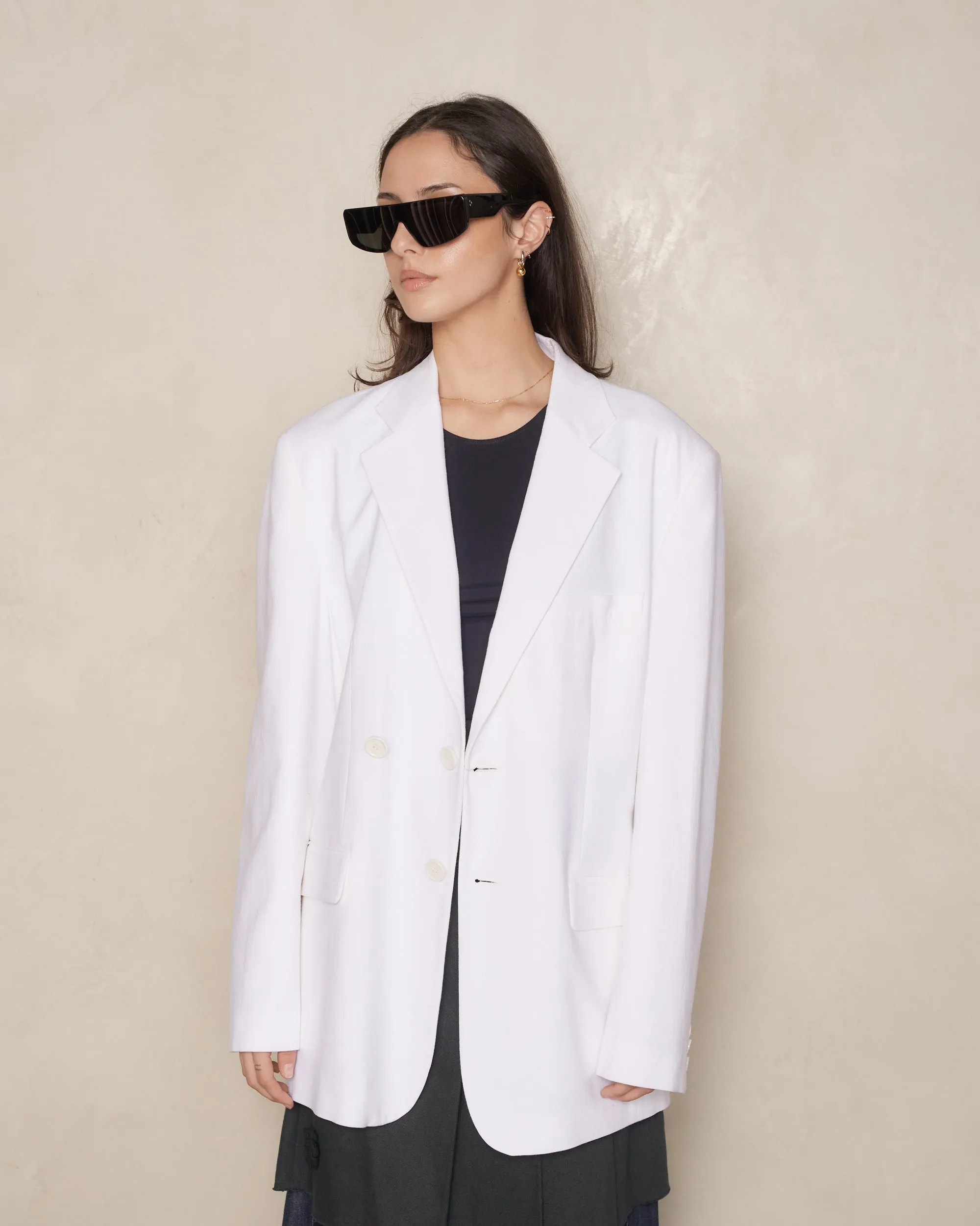 White Linen Blend Blazer