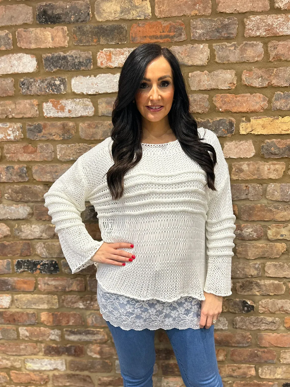 White Loose Knit Jumper JoJo