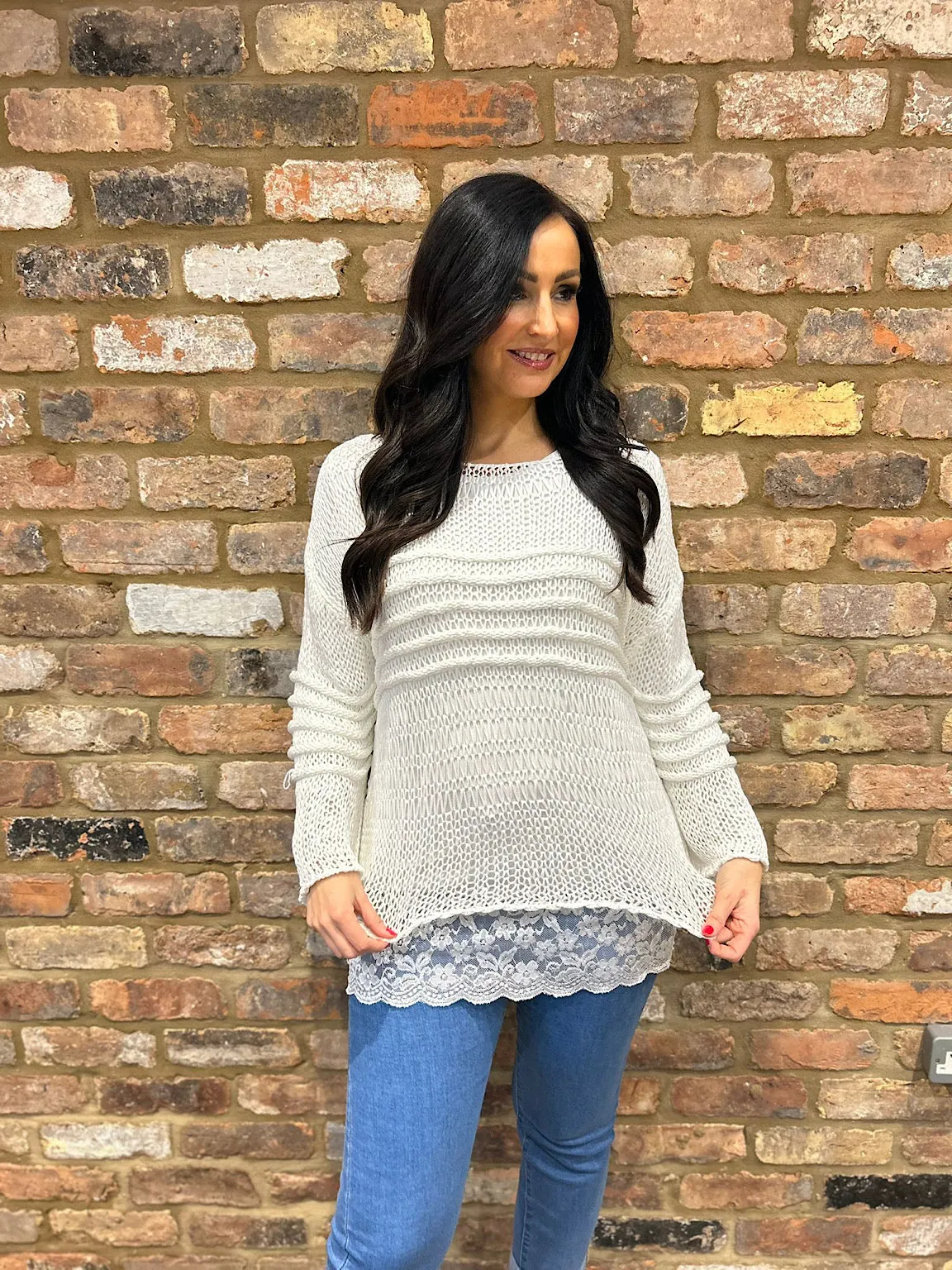 White Loose Knit Jumper JoJo