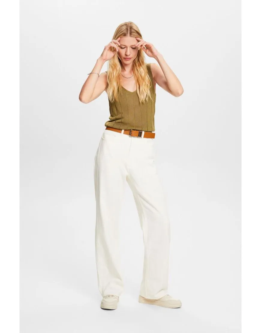 Wide leg white twill pants