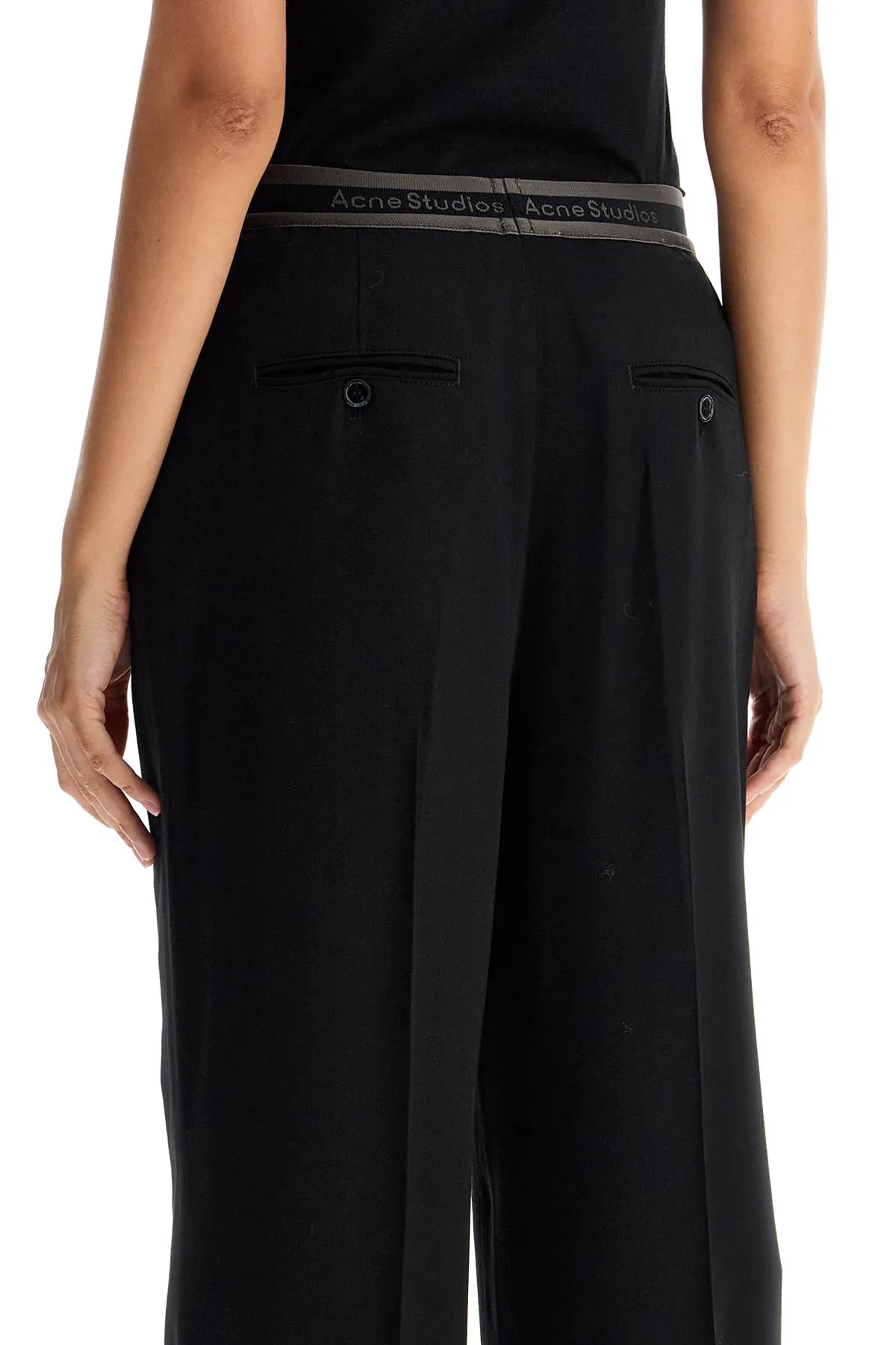 wide twill pants with elastic waistband AK0826 BLACK