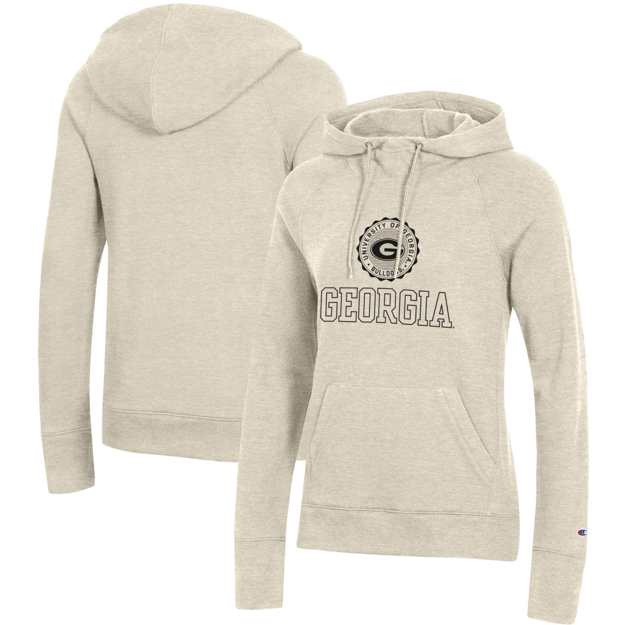 Women's Champion Heathered Oatmeal Georgia Bulldogs College Seal Pullover Hoodie