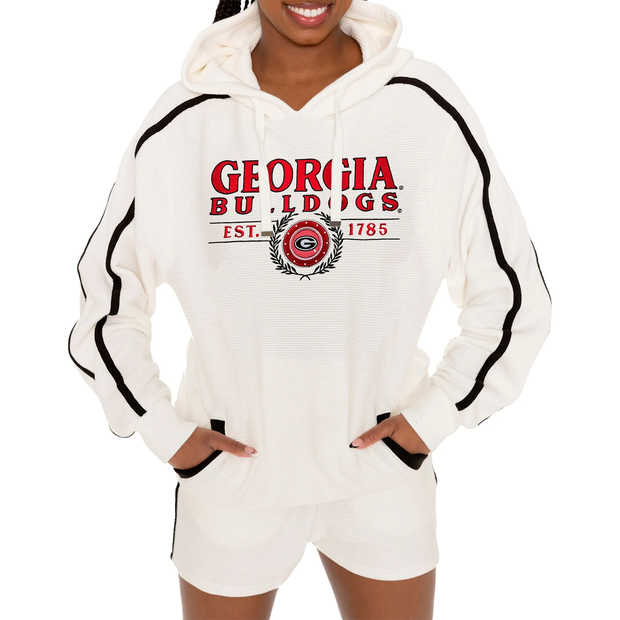 Women's Gameday Couture Cream Georgia Bulldogs Down, Set, Go Pullover Hoodie and Shorts Set