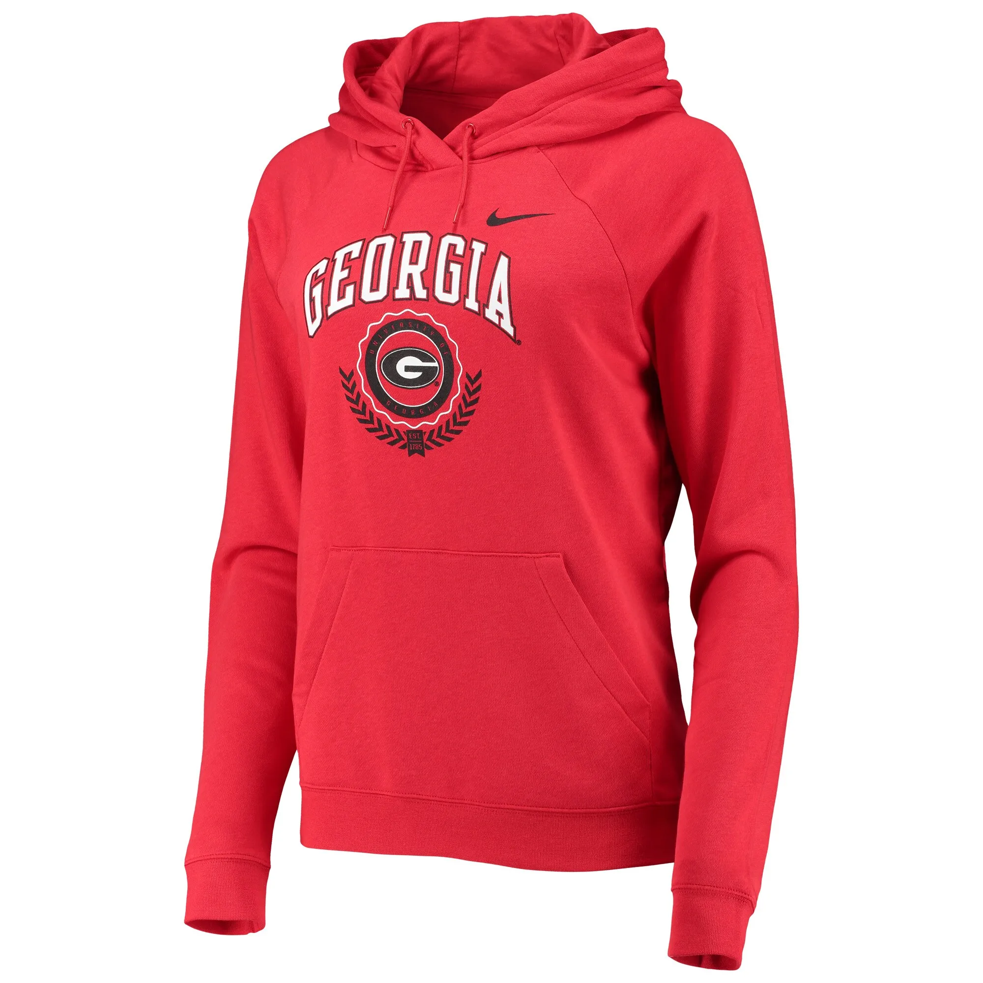 Women's Nike Red Georgia Bulldogs Varsity Fleece Tri-Blend Raglan Pullover Hoodie