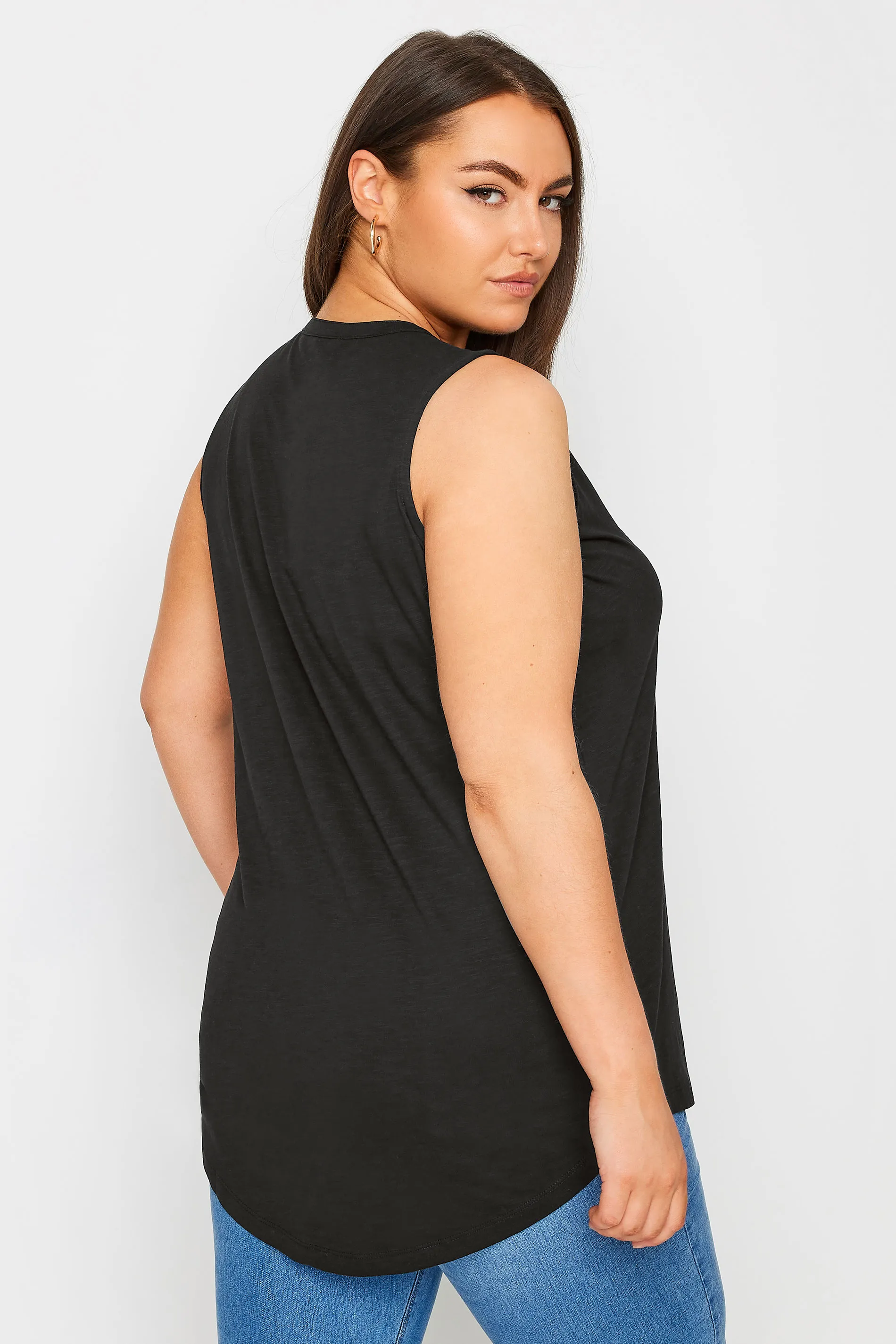 YOURS Curve Black Pintuck Henley Vest Top