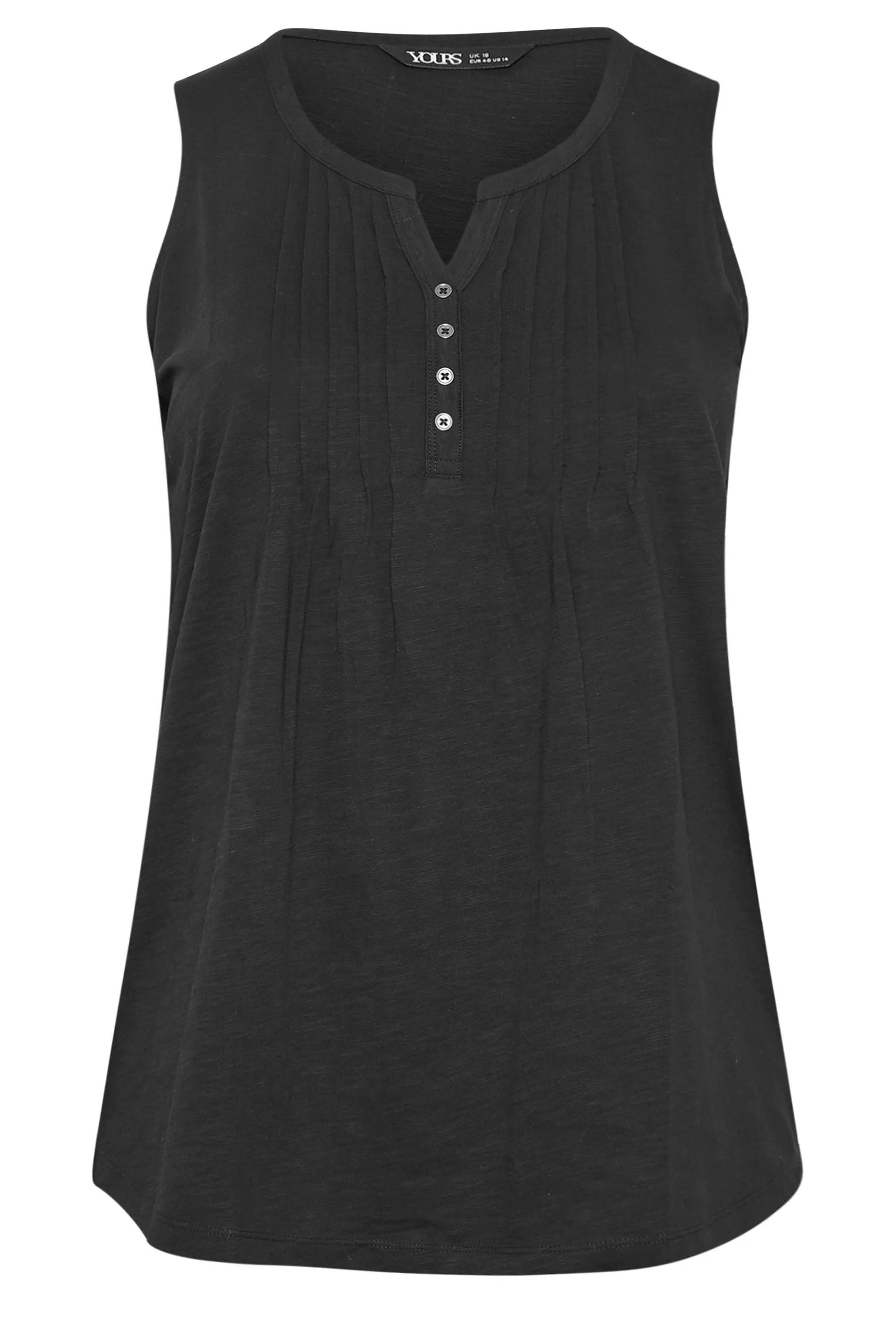 YOURS Curve Black Pintuck Henley Vest Top