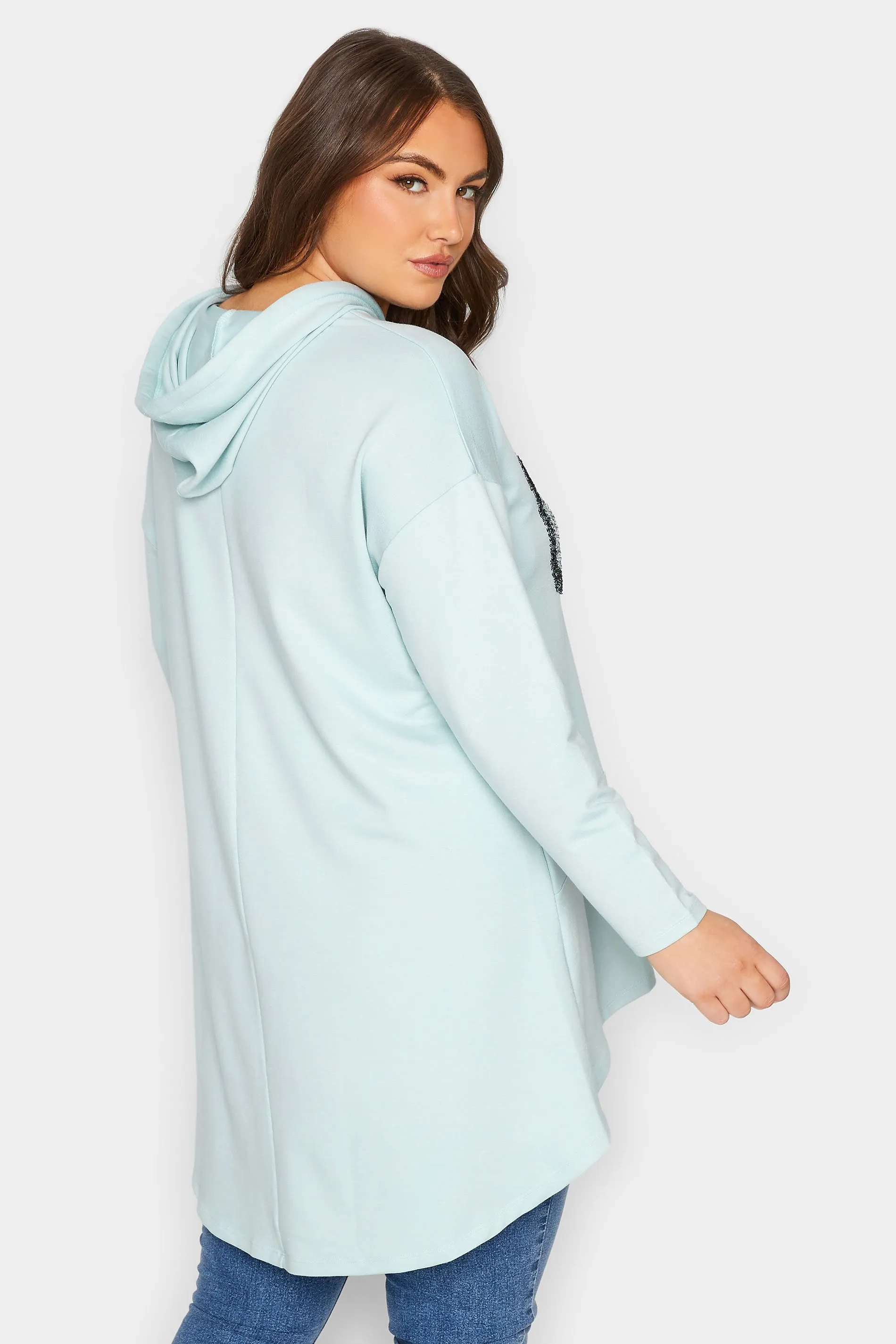 YOURS Curve Mint Green Longline Hoodie with 'USA' Slogan