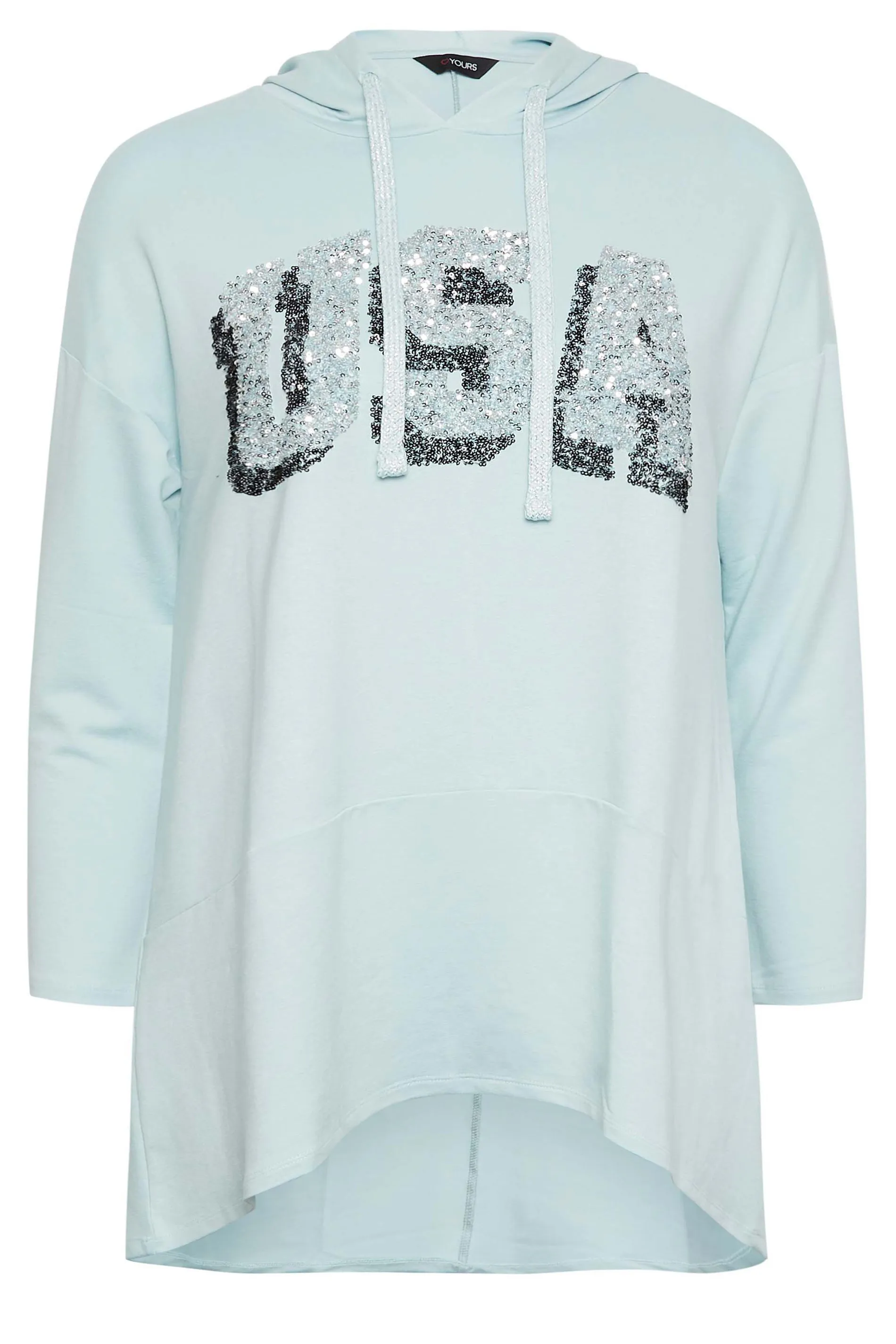 YOURS Curve Mint Green Longline Hoodie with 'USA' Slogan