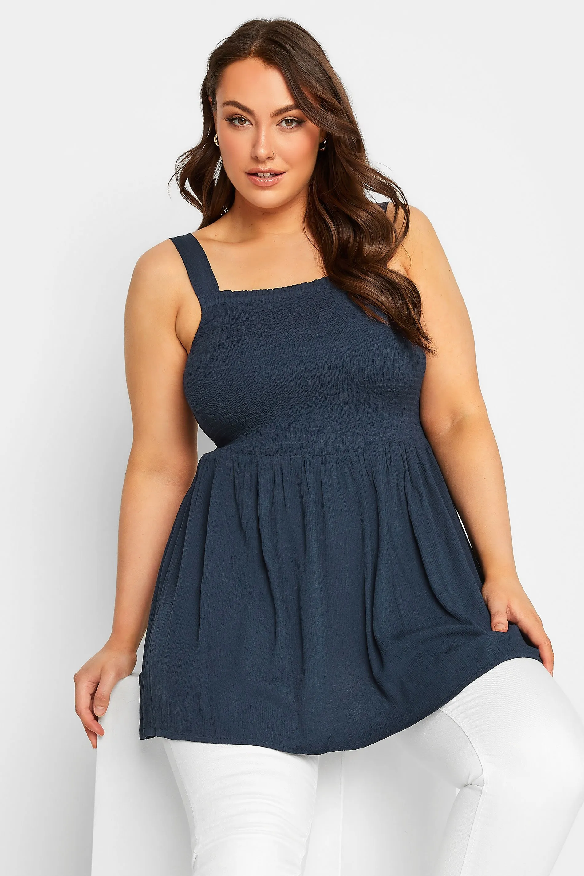 YOURS Curve Navy Blue Crinkle Vest Top