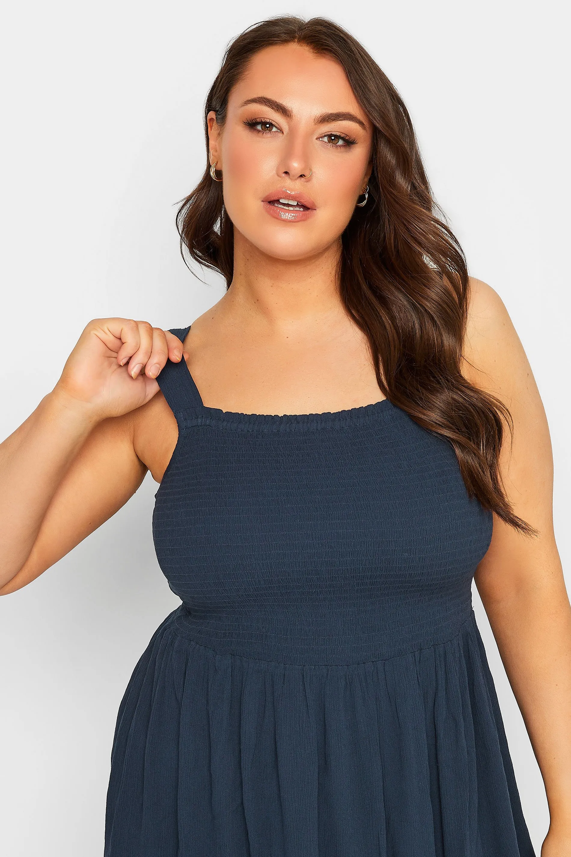 YOURS Curve Navy Blue Crinkle Vest Top