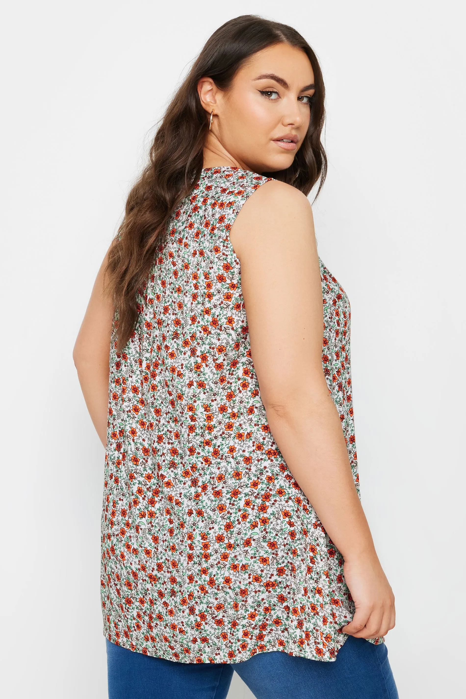 YOURS Curve Orange Floral Print Pleated Vest Top