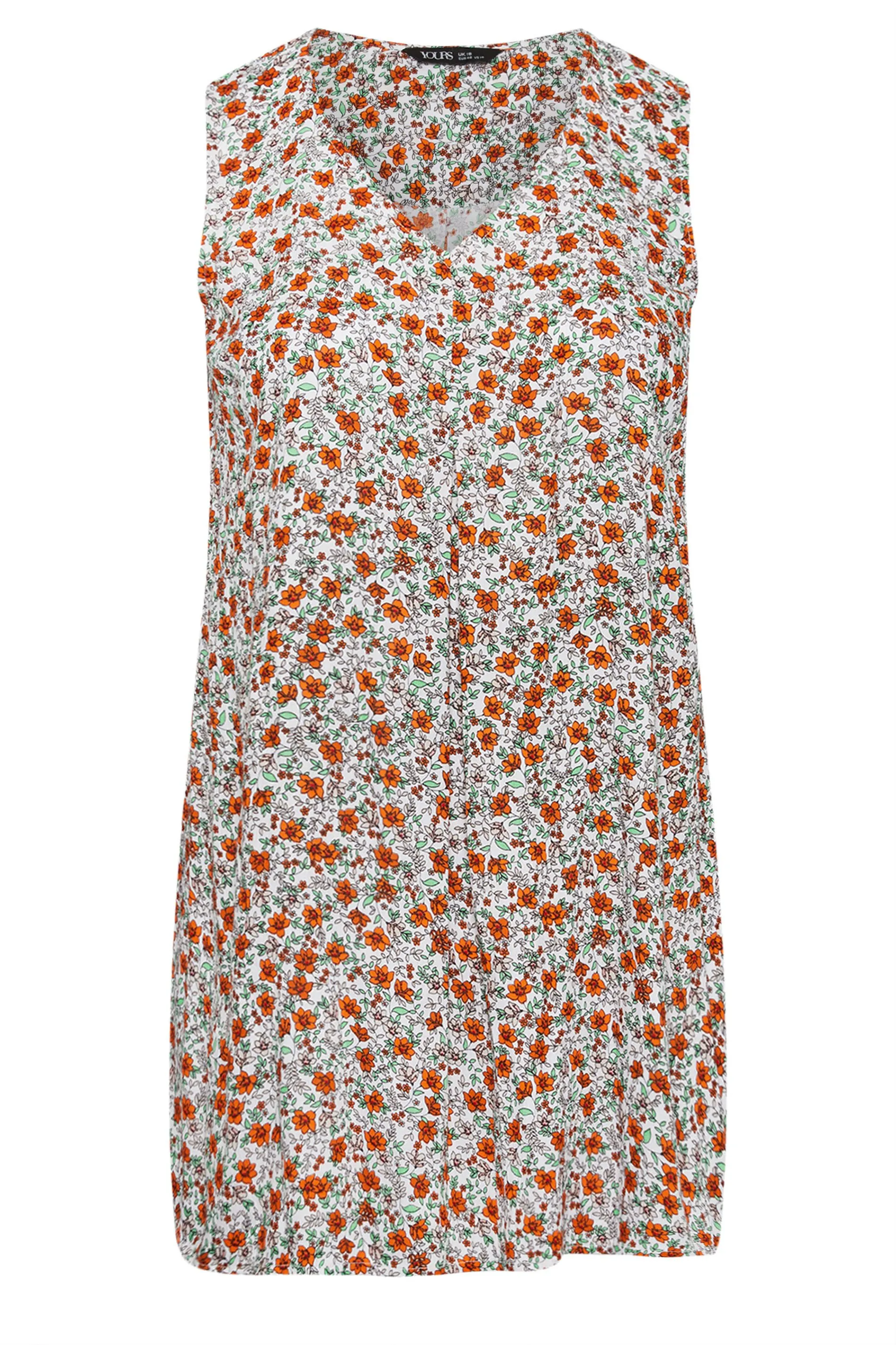 YOURS Curve Orange Floral Print Pleated Vest Top