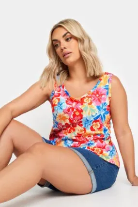 YOURS Curve Pink & Blue Floral Print Vest Top